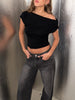 Draped Over Shoulder Top Black