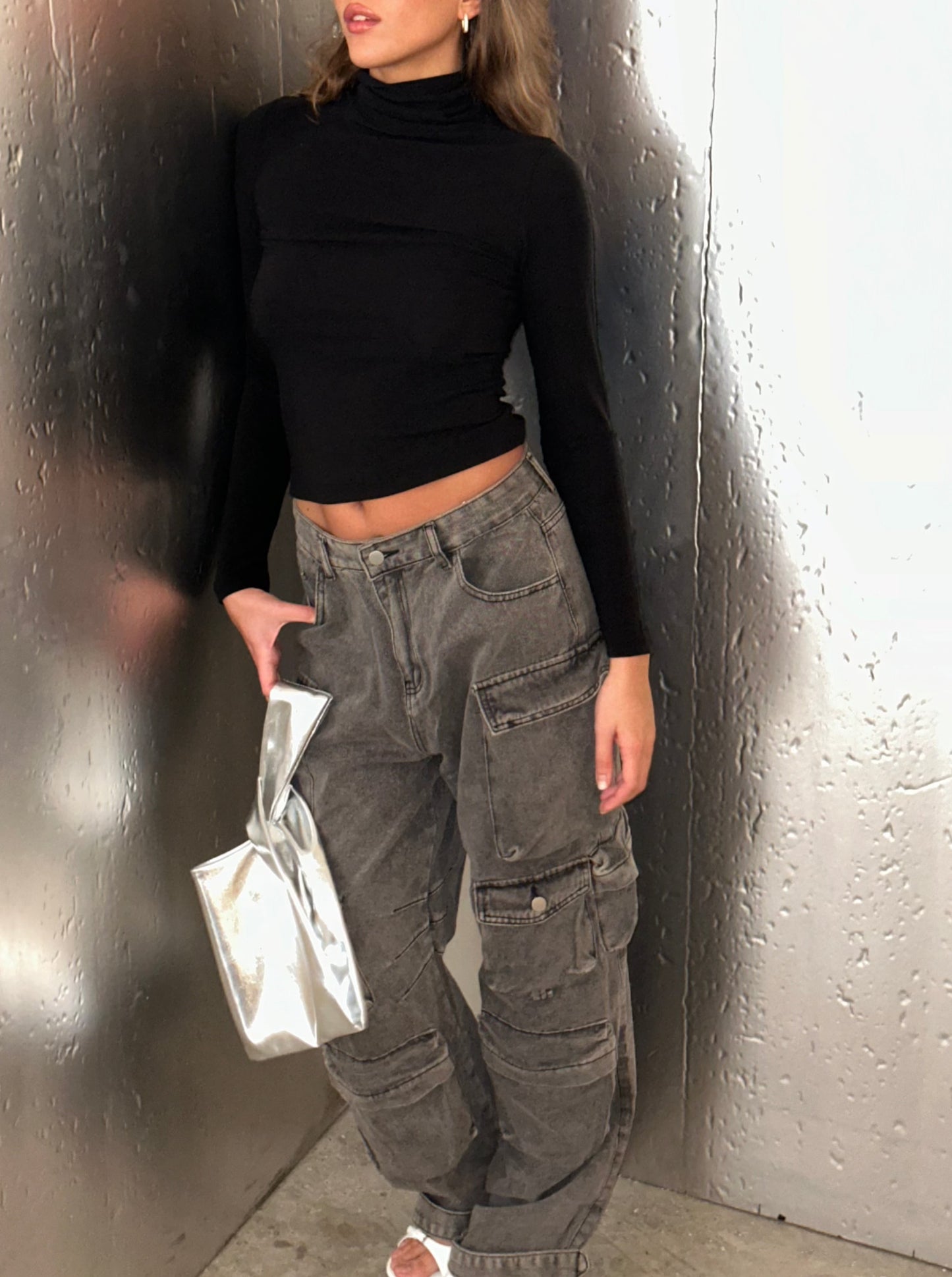 Multi Pocket Cargo Jeans Faded Black
