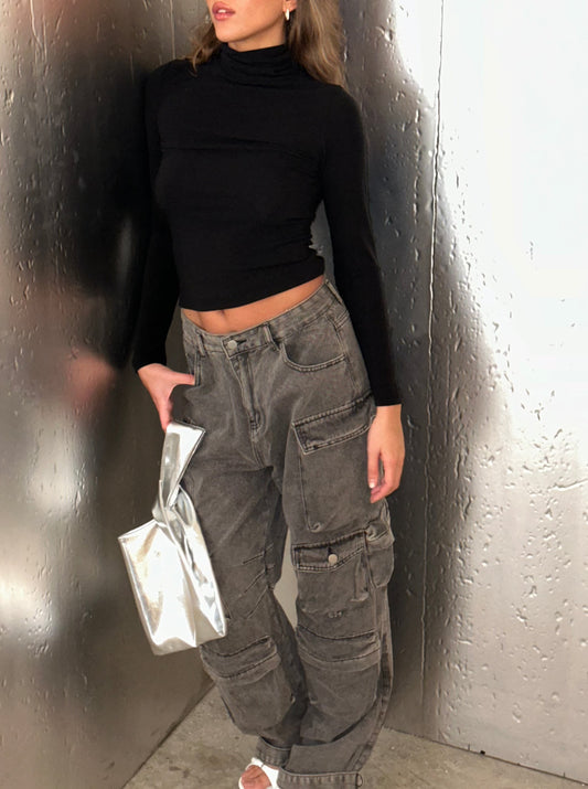 Multi Pocket Cargo Jeans Faded Black