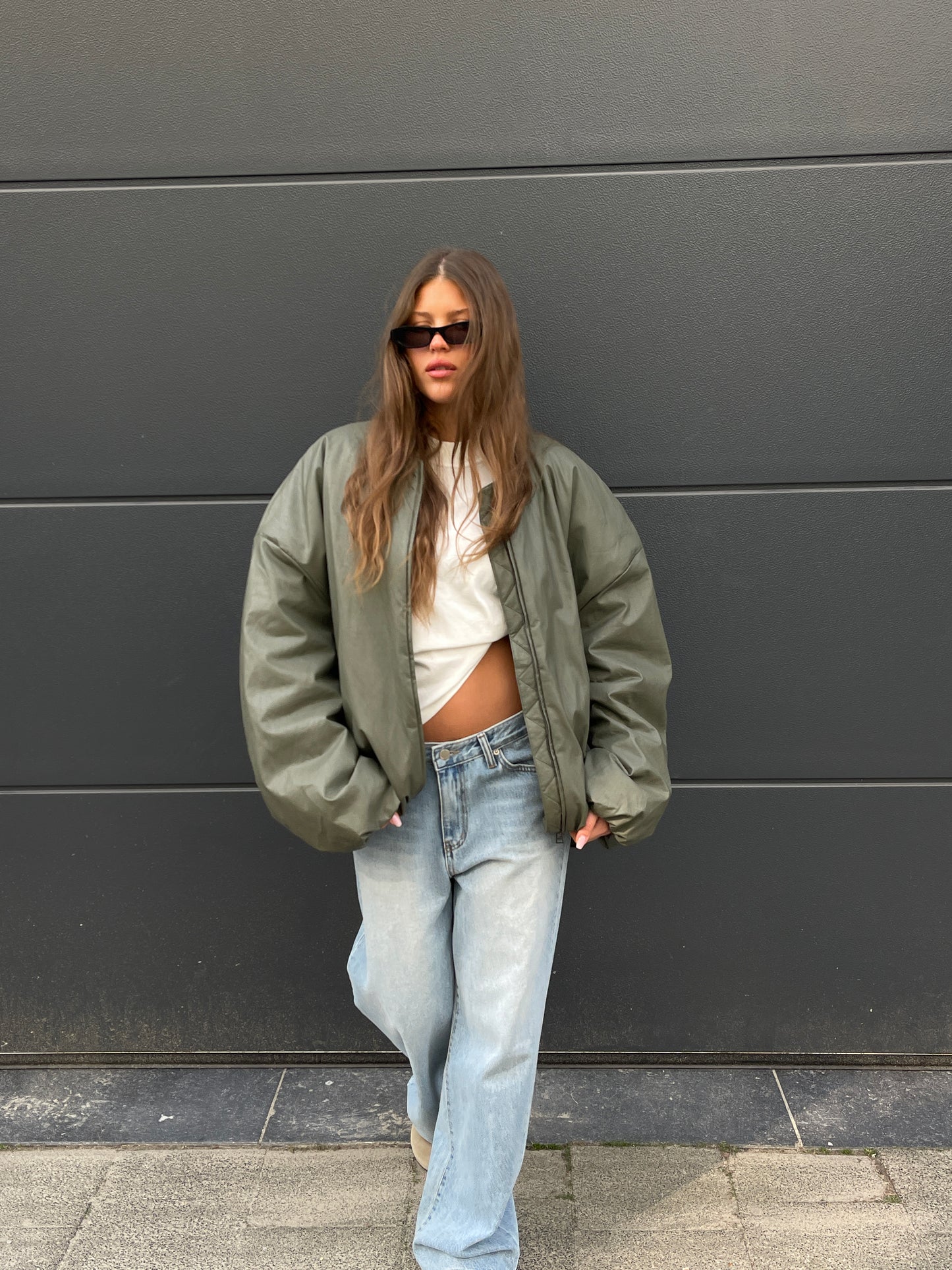 Oversized Bomber Oil Khaki