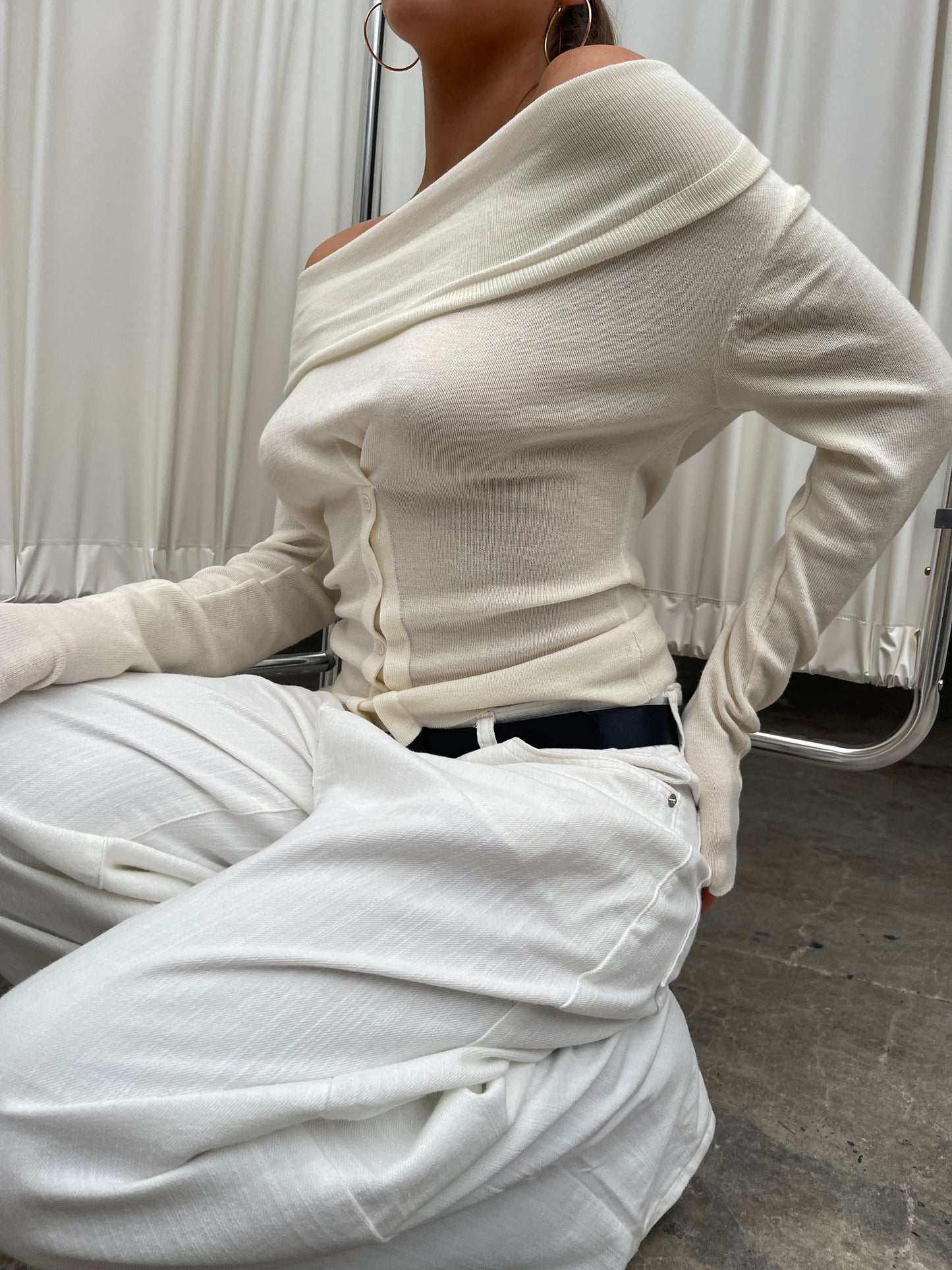 Front Draped Buttoned Top Cream