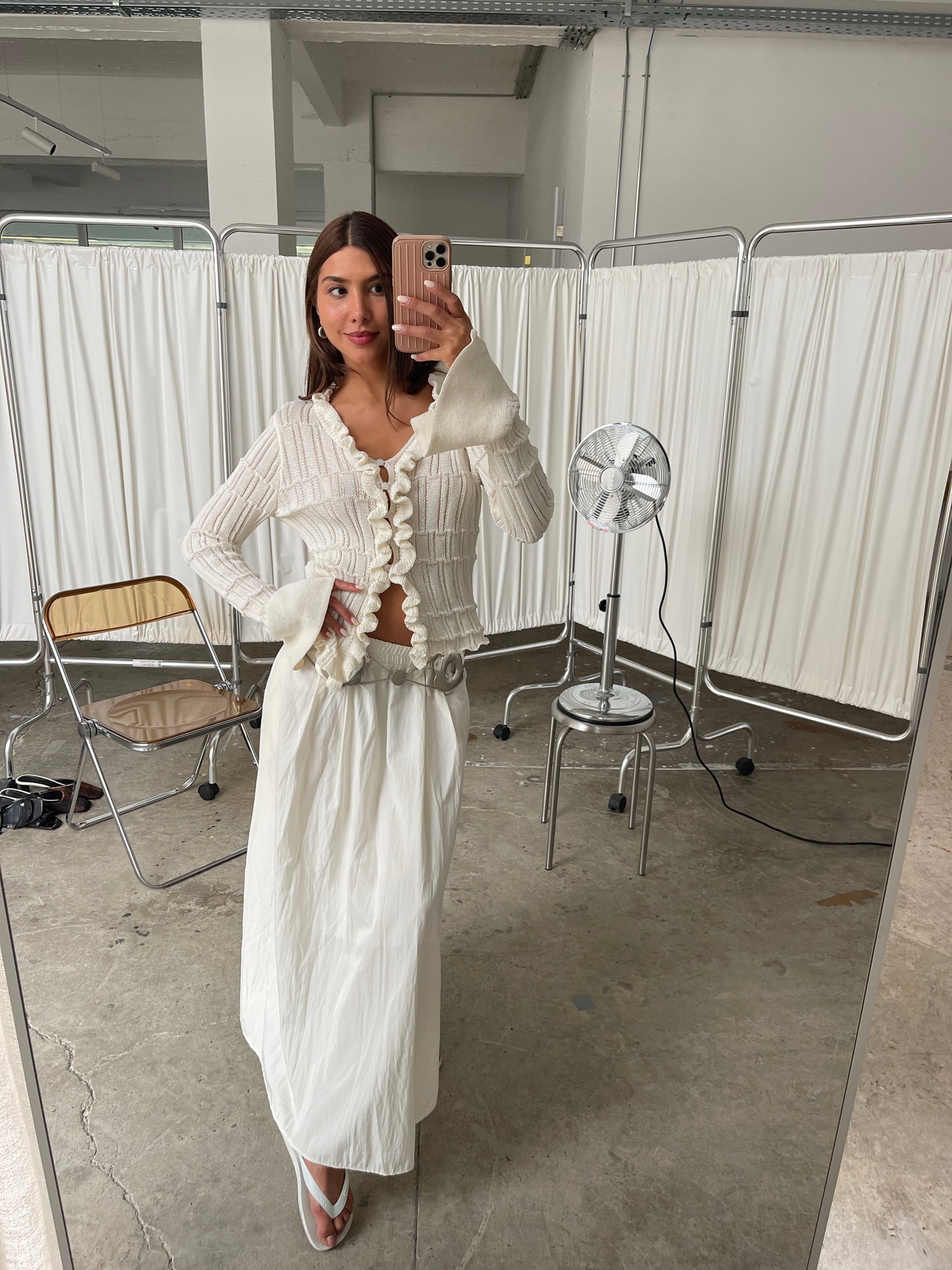 Ruffled Crochet Cardigan Ivory