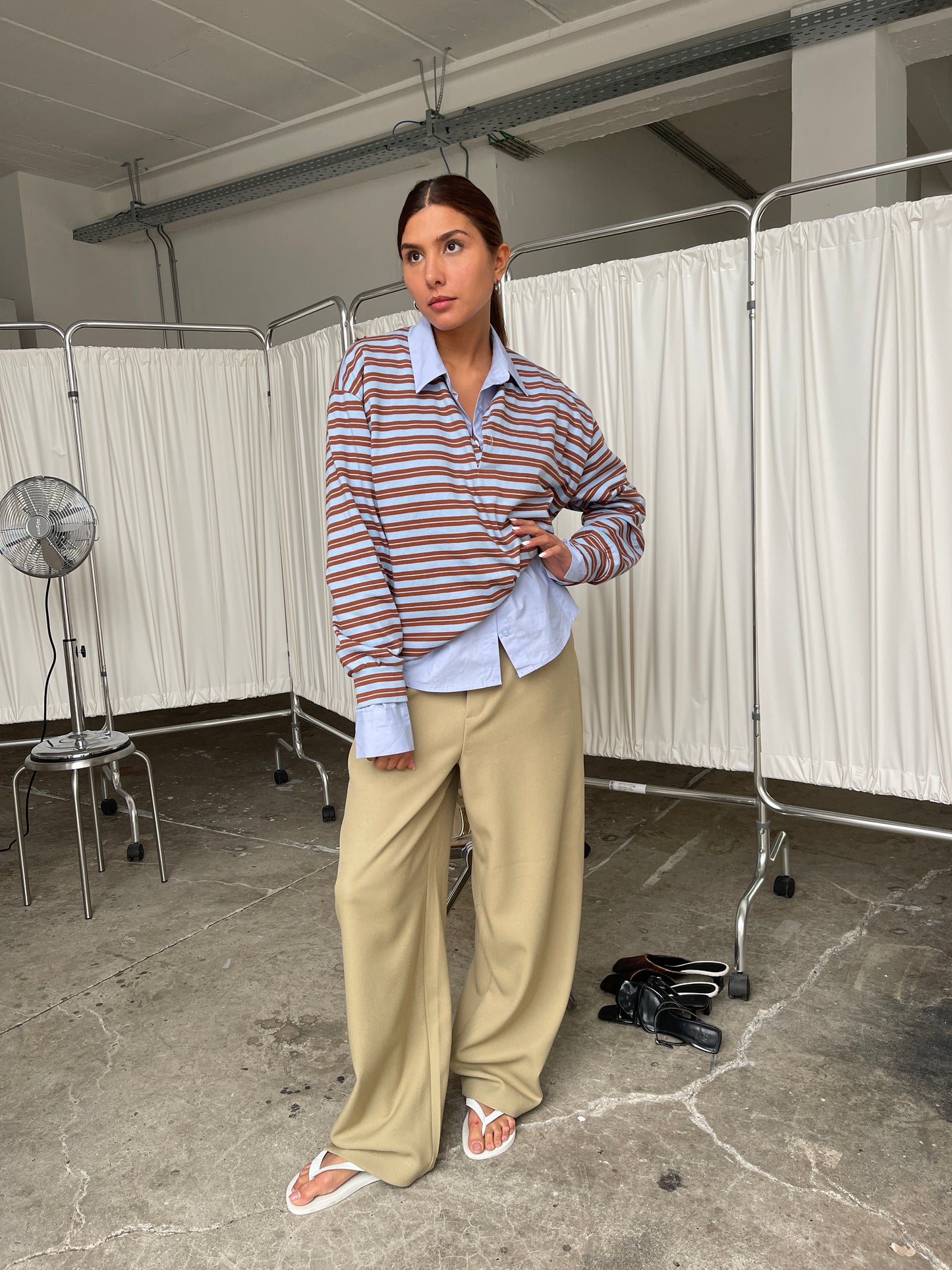 Striped Contrast Collar Polo Light Blue