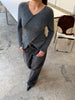 Wrapped Buttoned Knit Dark Grey