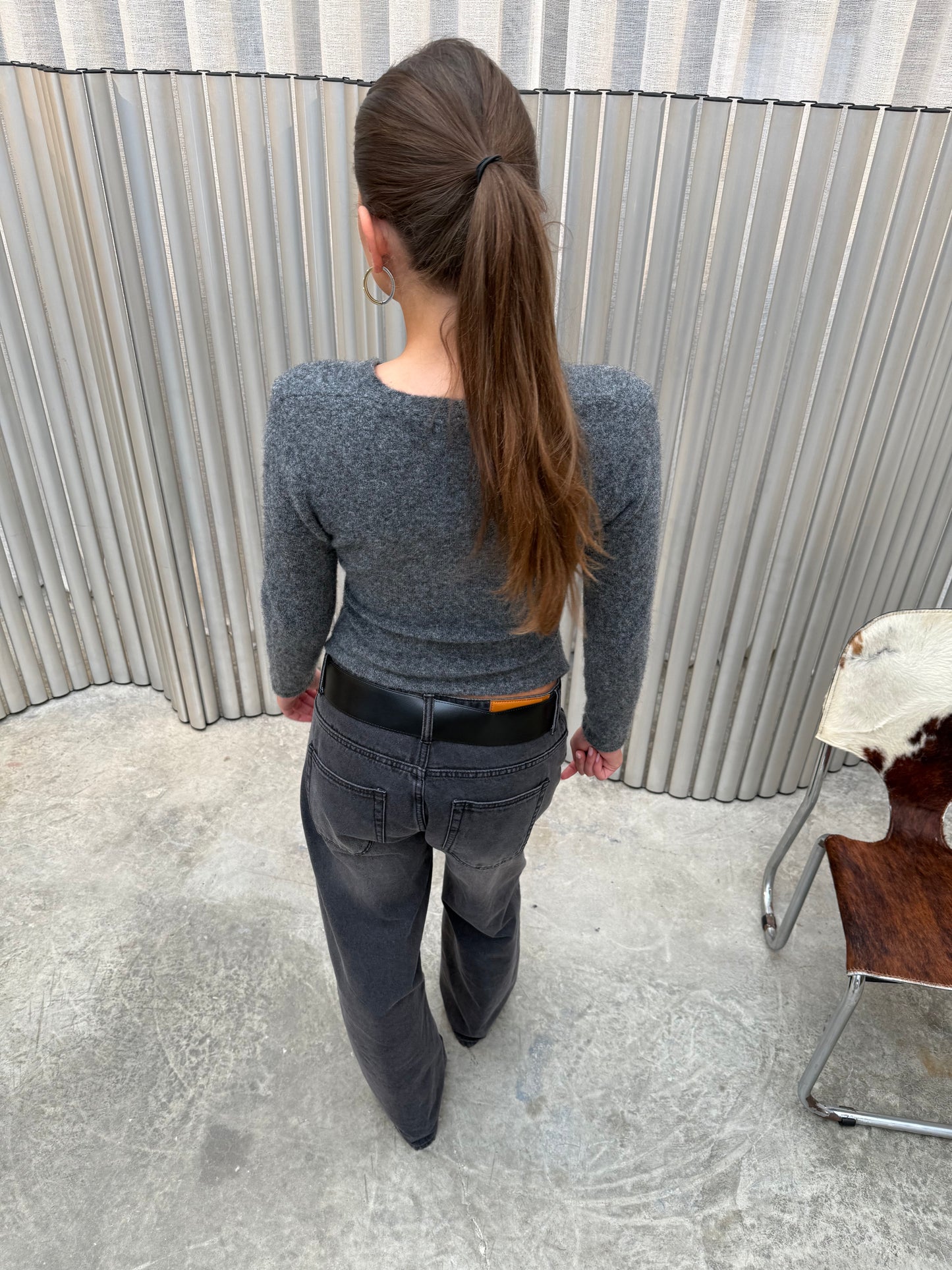 Wrapped Buttoned Knit Dark Grey