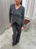 Wrapped Buttoned Knit Dark Grey