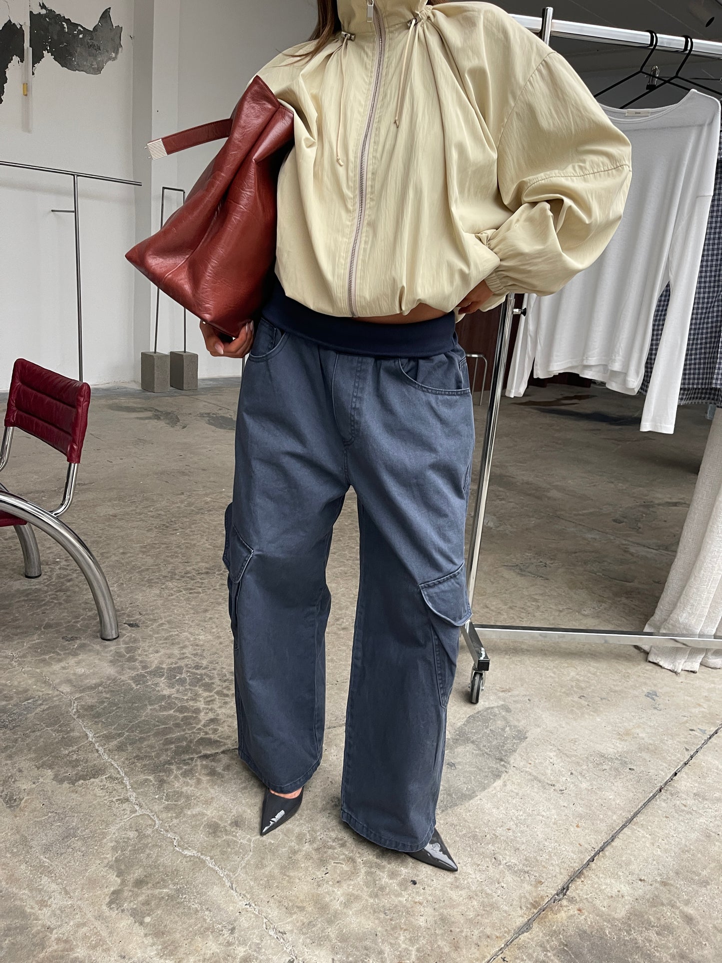 Baggy Fold Over Cargo Pants Navy