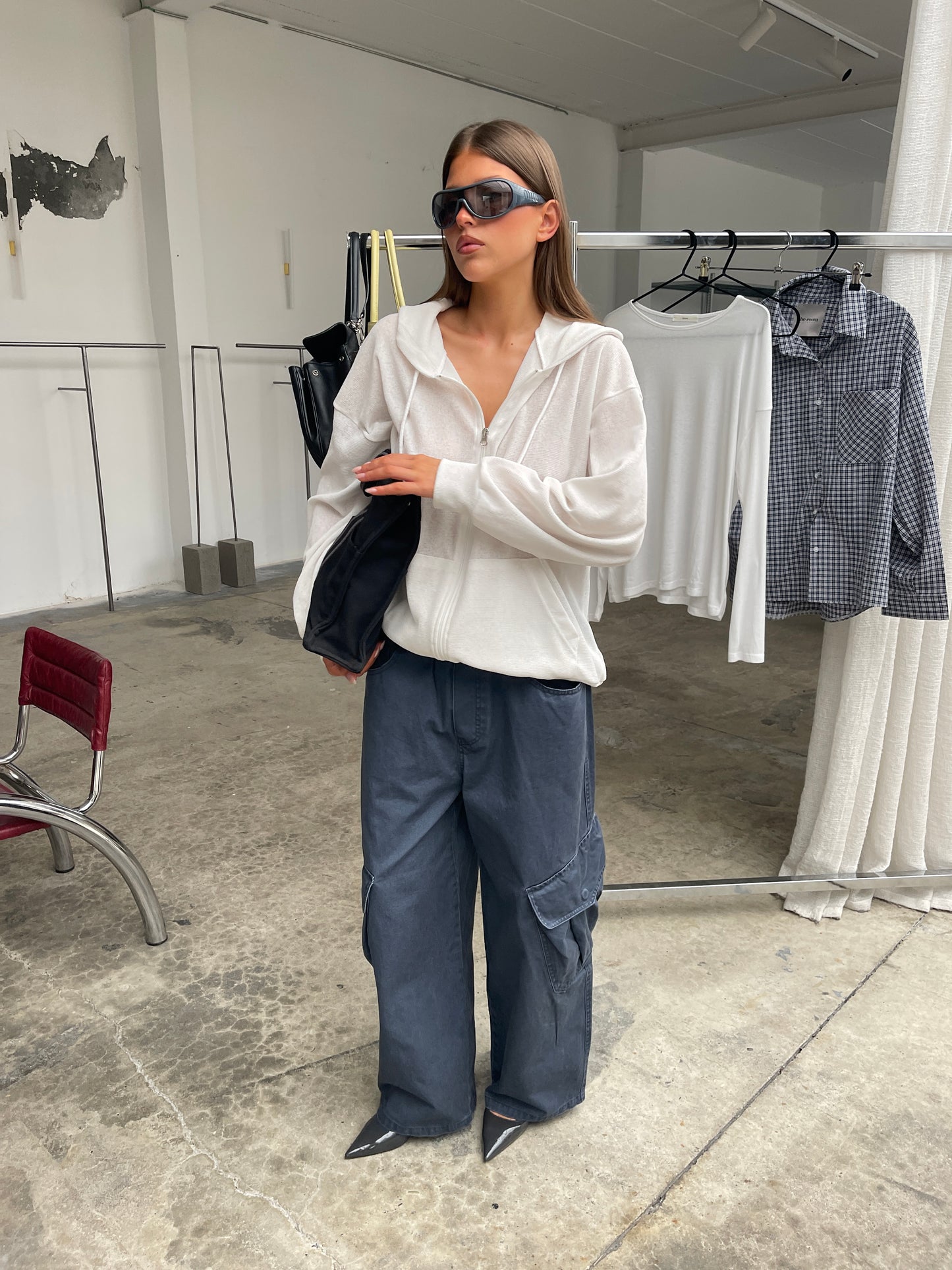Baggy Fold Over Cargo Pants Navy