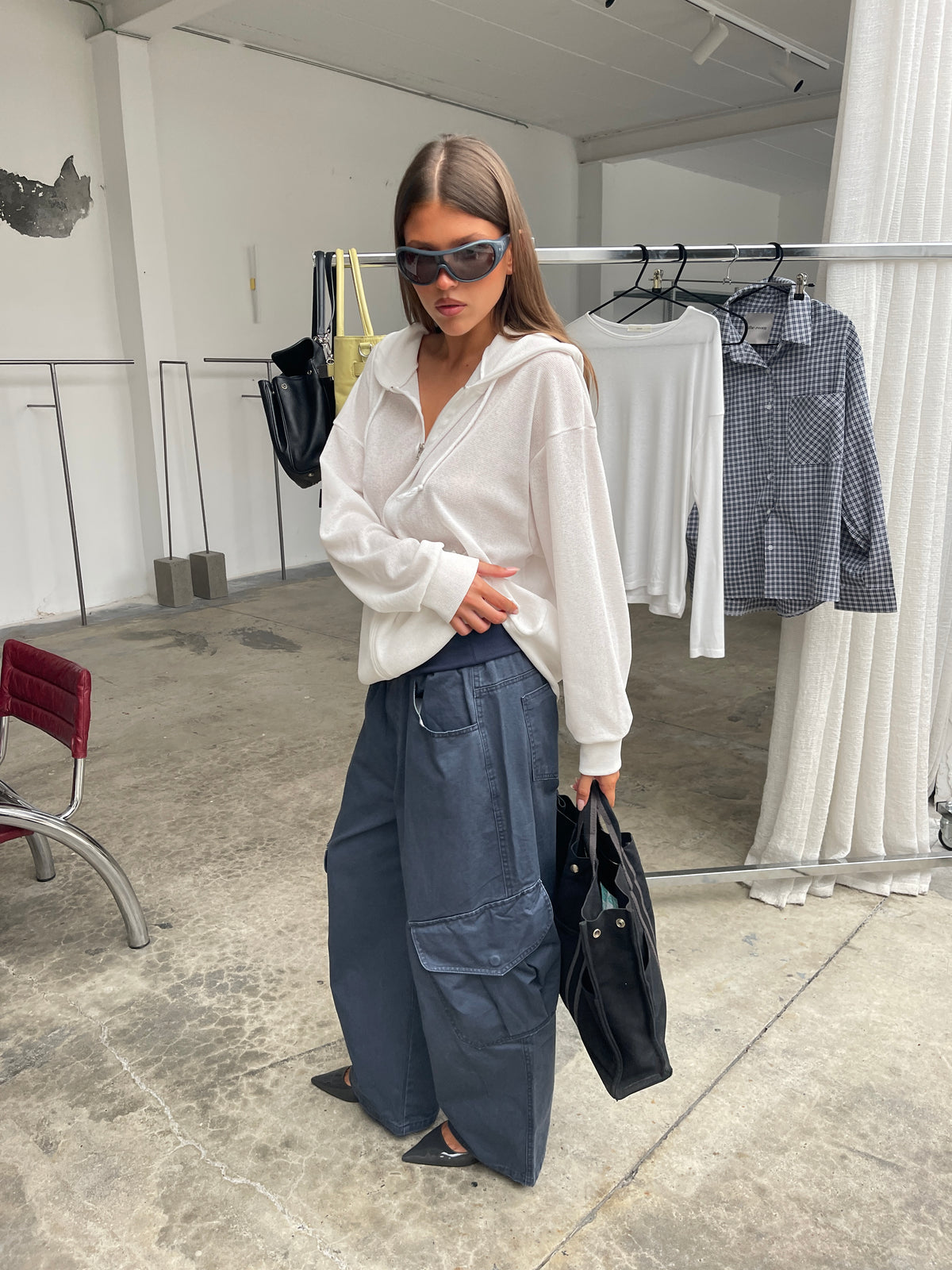 Baggy Fold Over Cargo Pants Navy