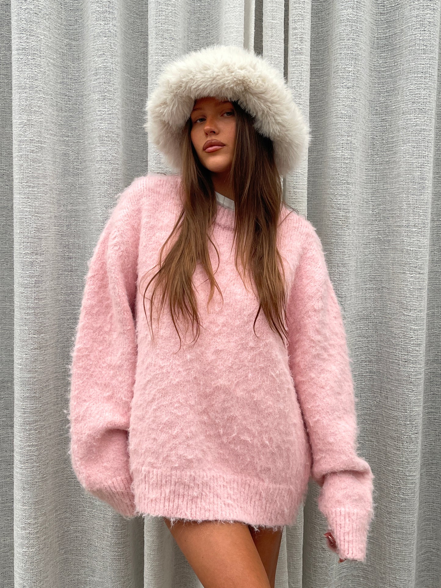 Oversized Wool Mix Jumper Pink