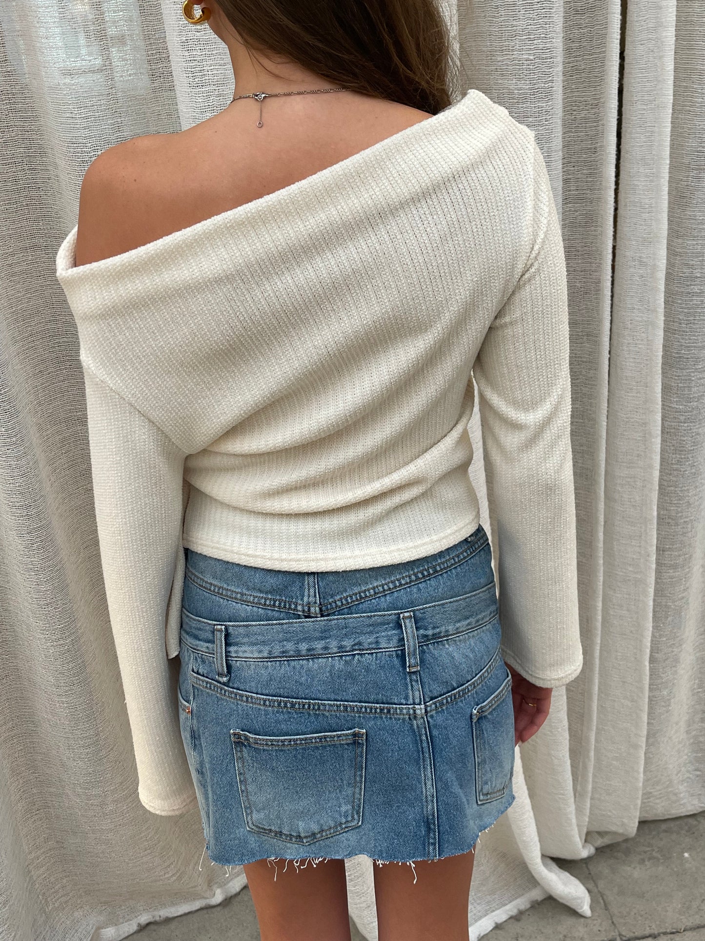 Draped Belted Top Ivory