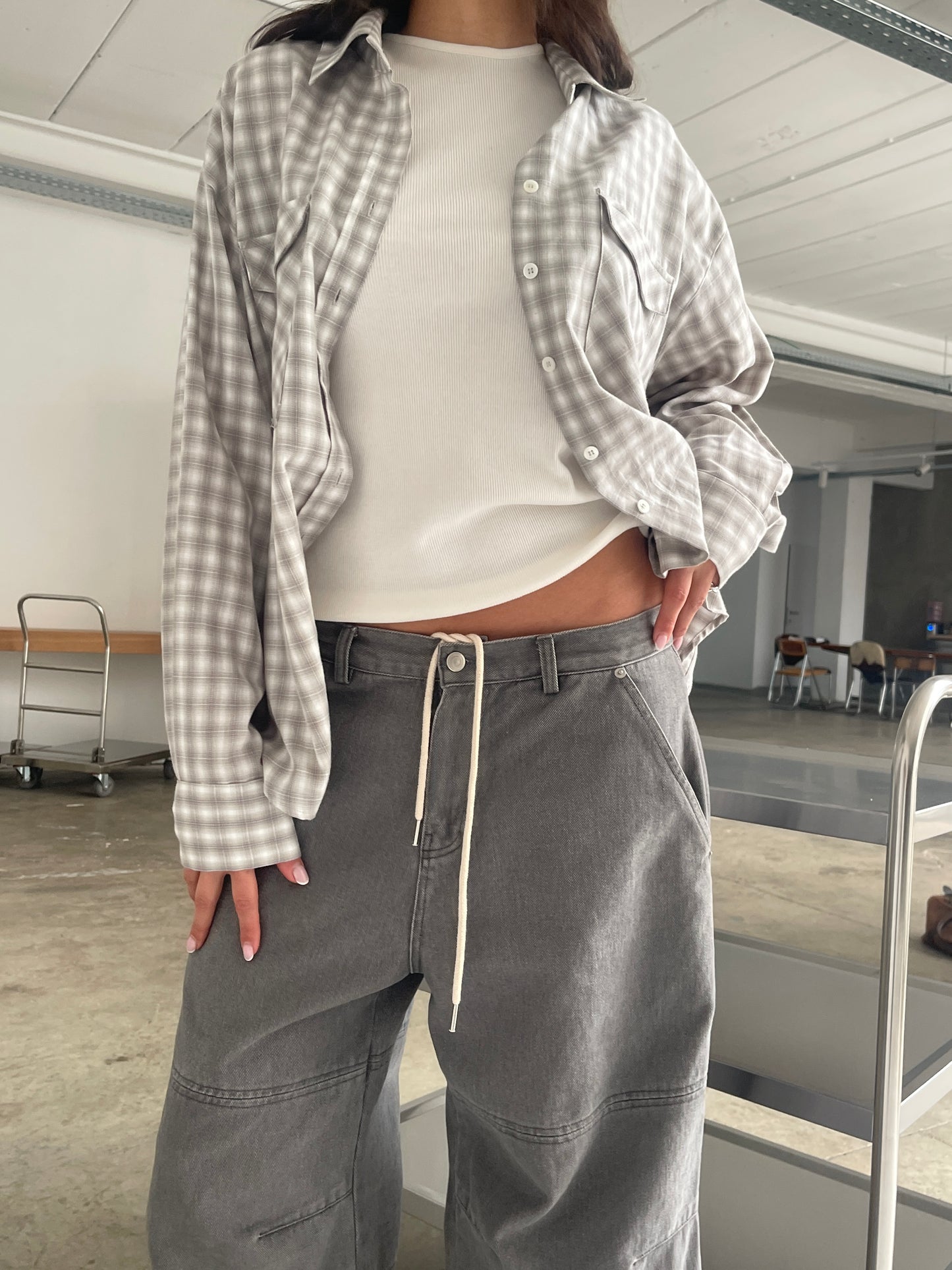 Loose Checked Pocket Shirt Sage Green