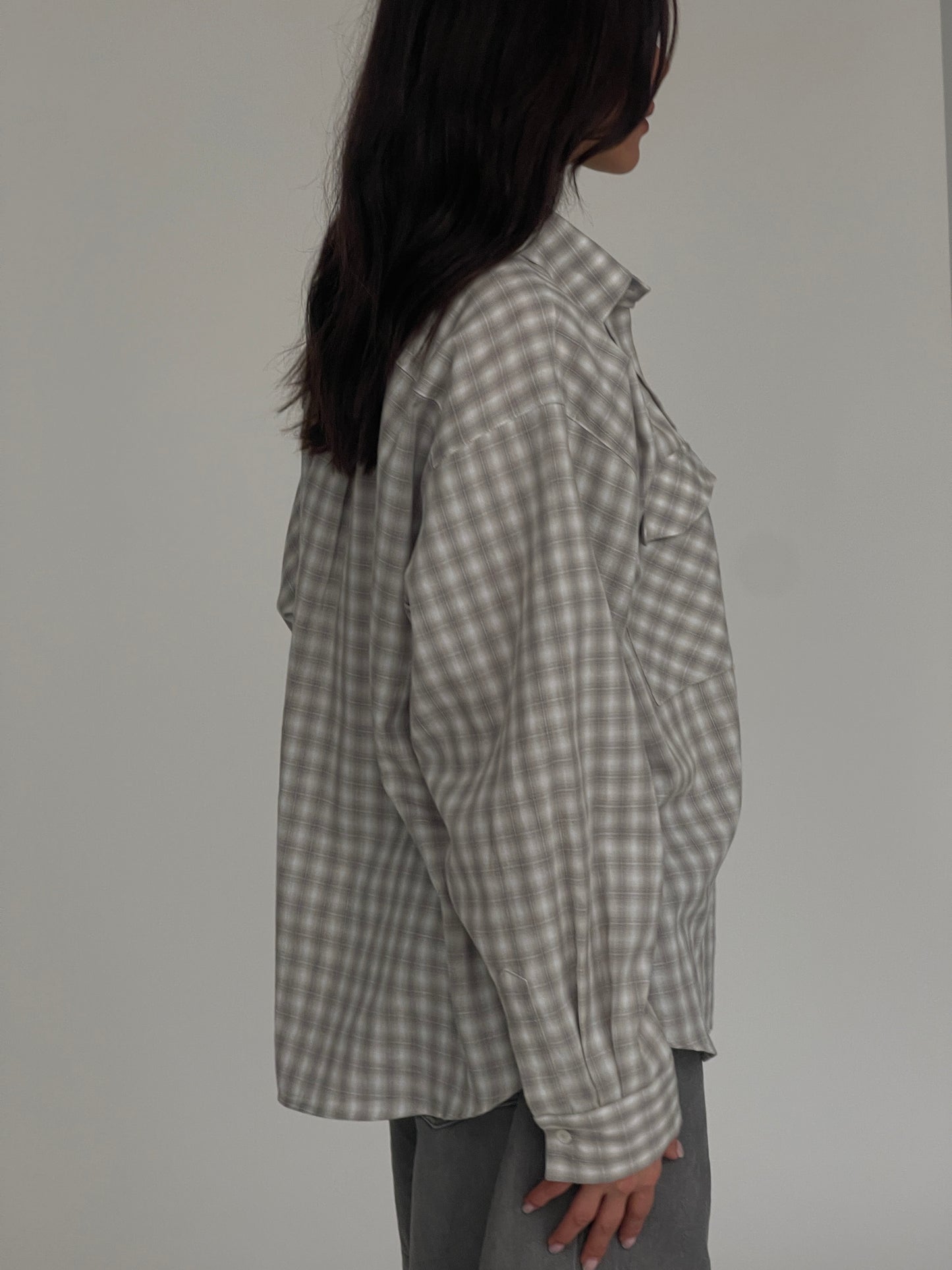 Loose Checked Pocket Shirt Sage Green