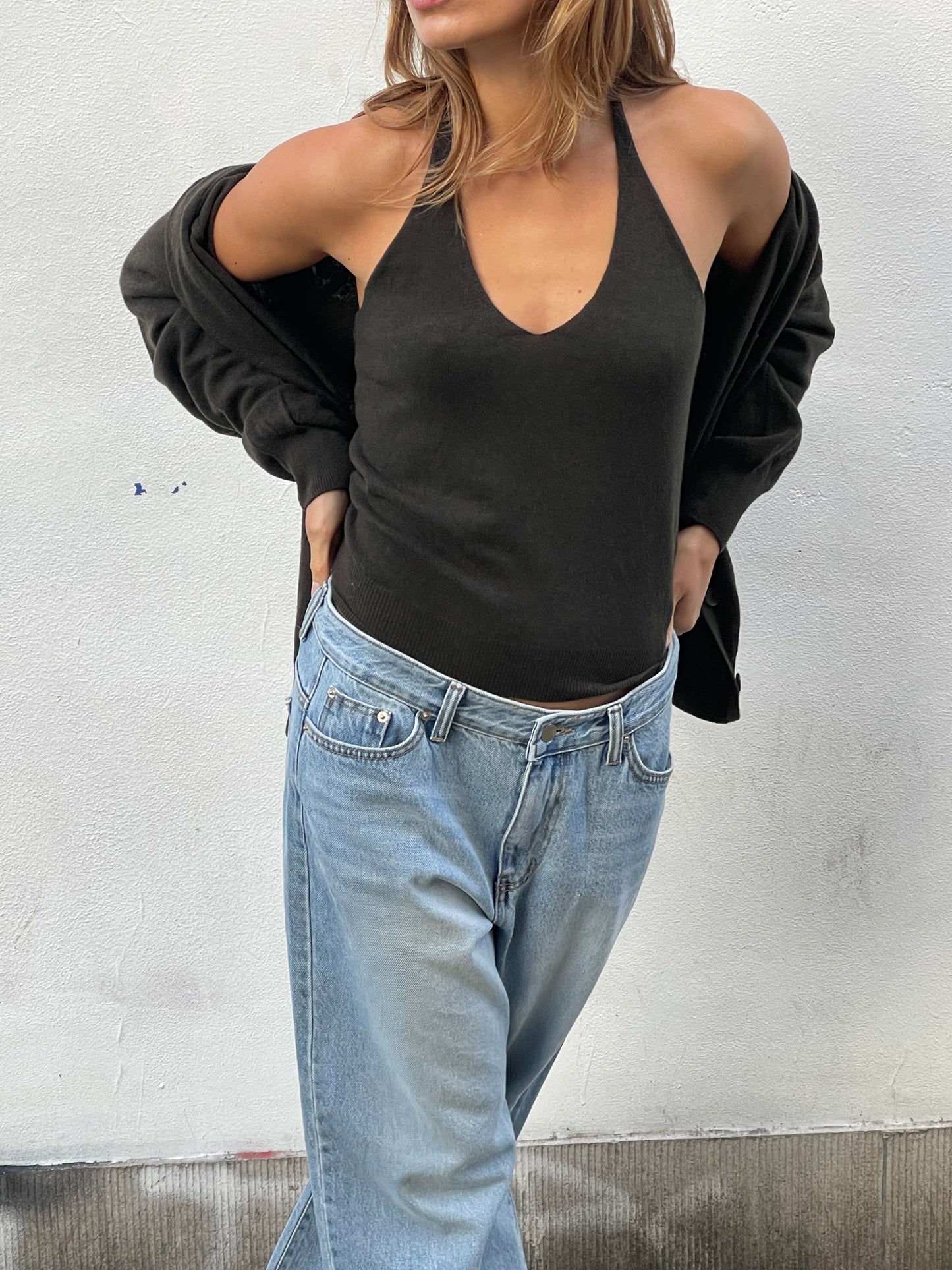Halter Neck Knitted Top Khaki