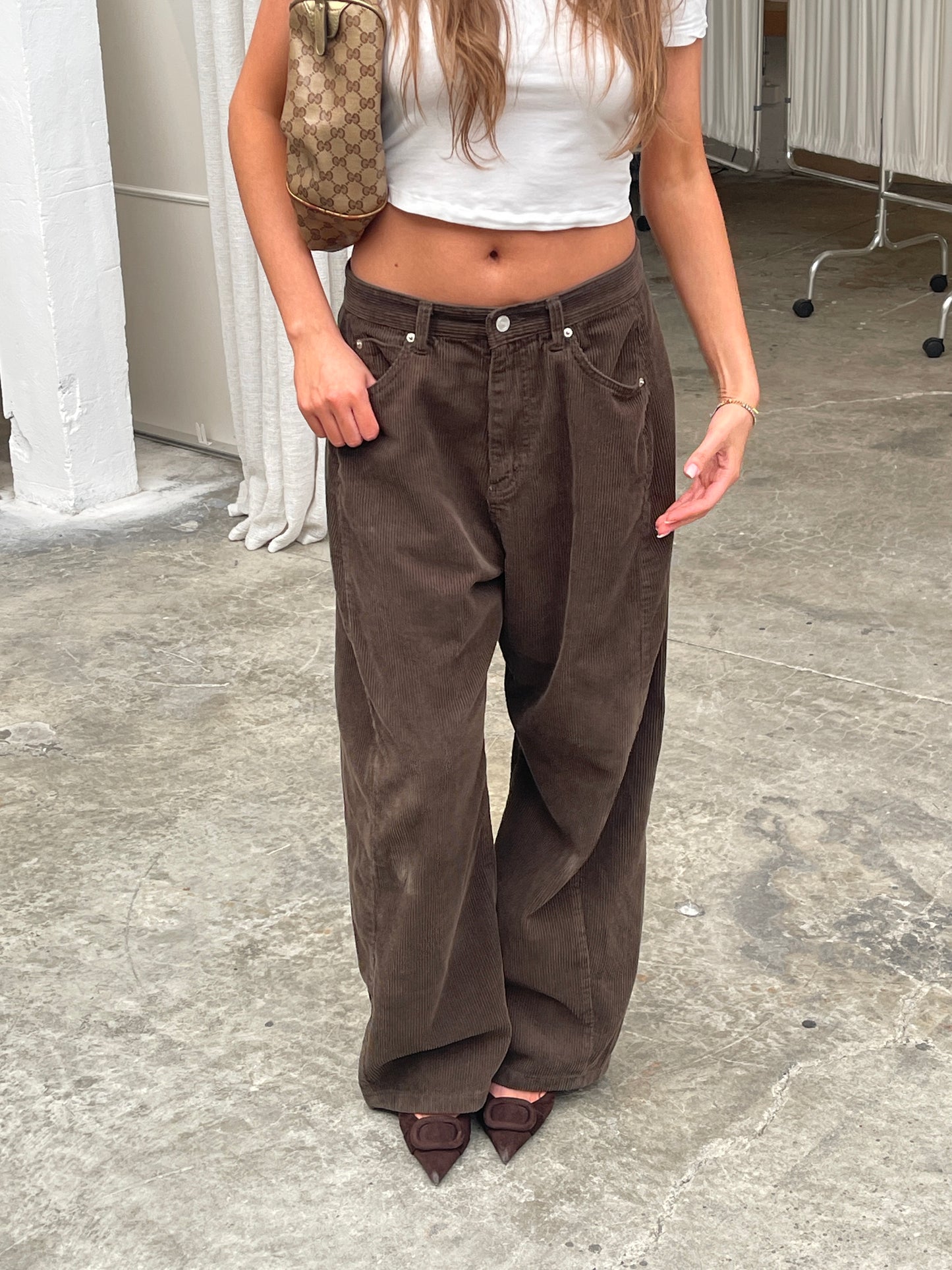 Baggy Wide Leg Corduroy Pants Khaki Brown