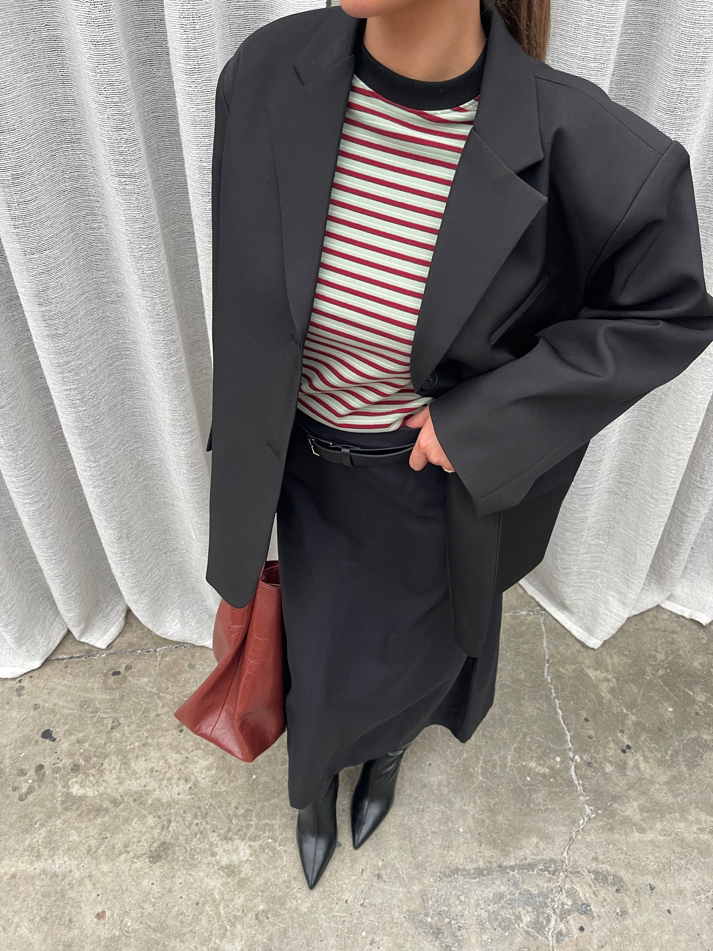 Soft Contrast Striped Sweater Sage Green