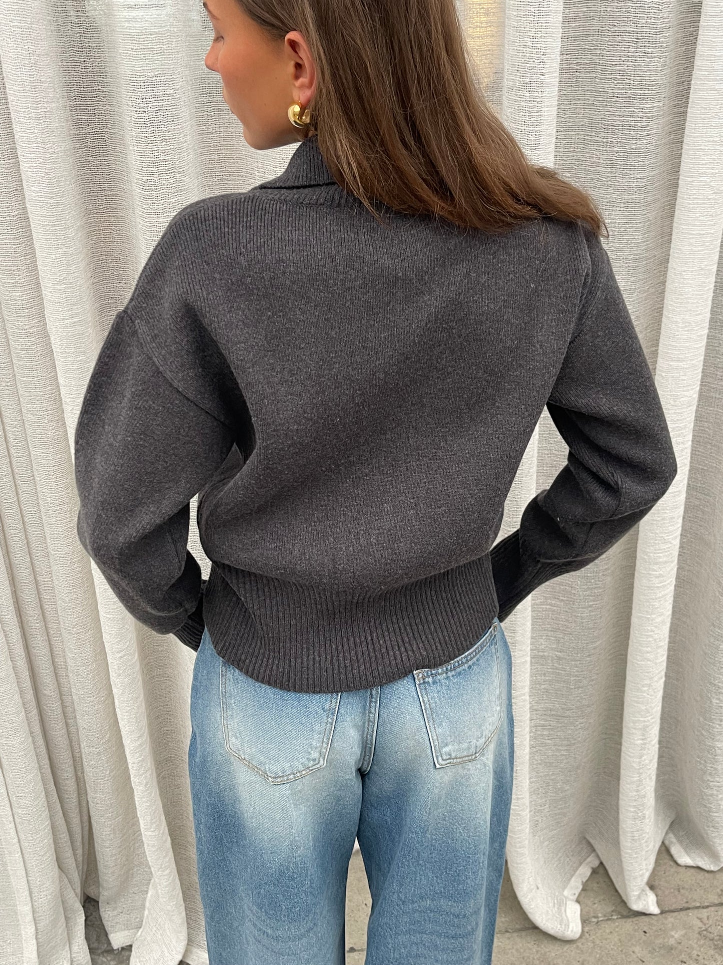 Two Way Zip Cardigan Grey