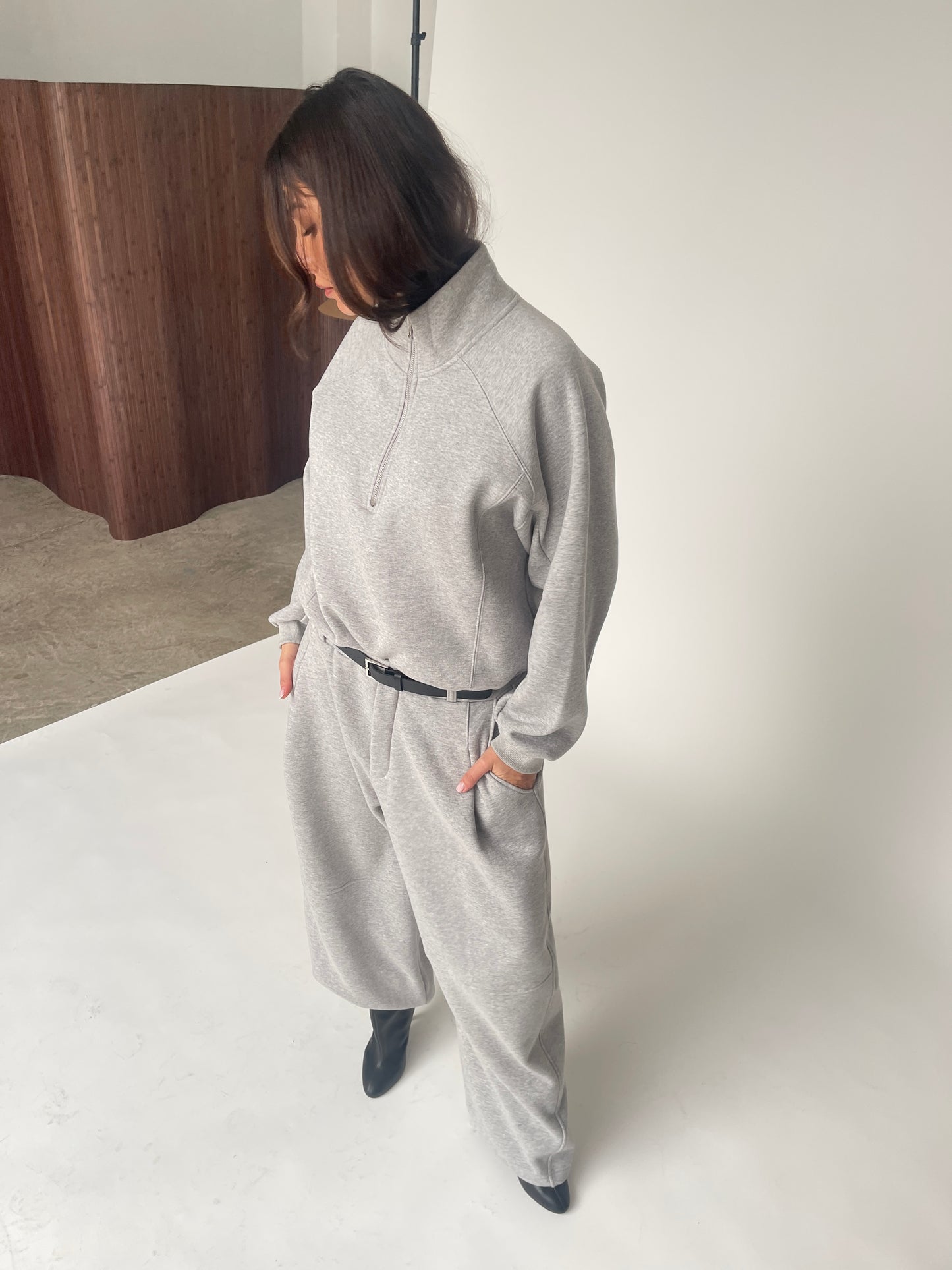 Fleeced Barrel Fit Jogger Pants Grey