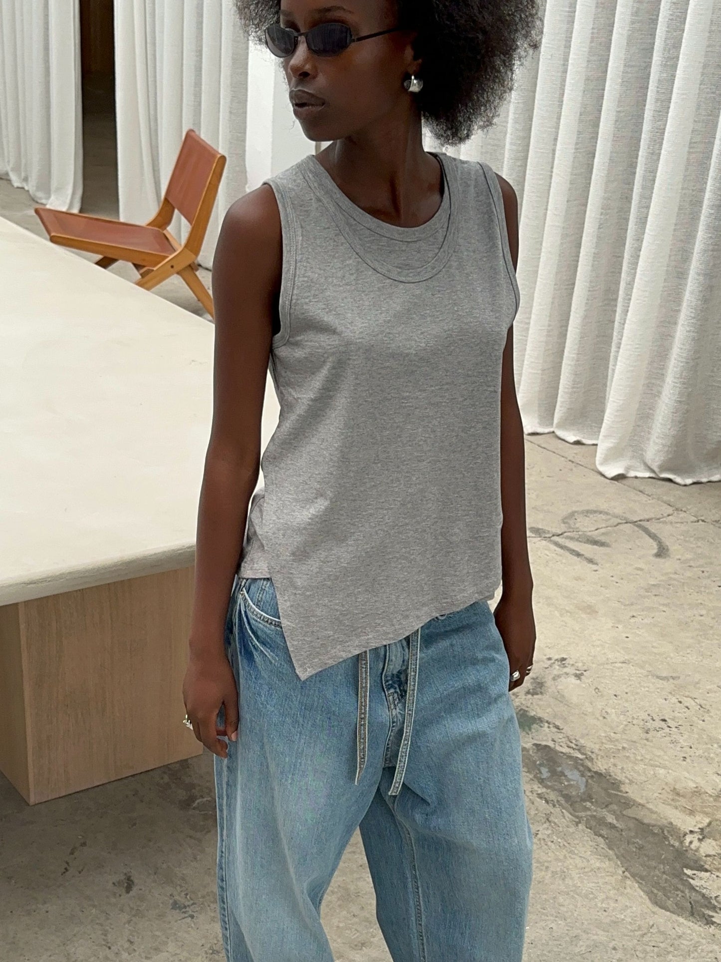 Double Layered Tank Top Grey
