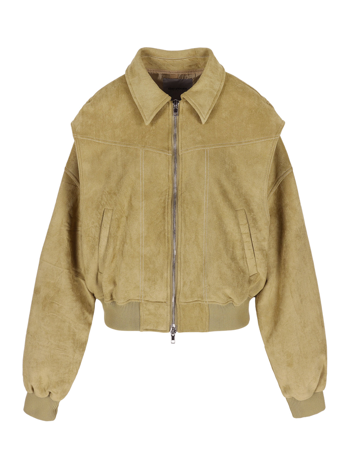 Oversized Contrast Stitch Jacket Suede Camel