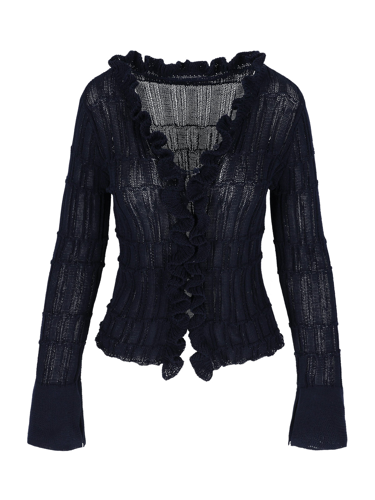 Ruffled Crochet Cardigan Navy