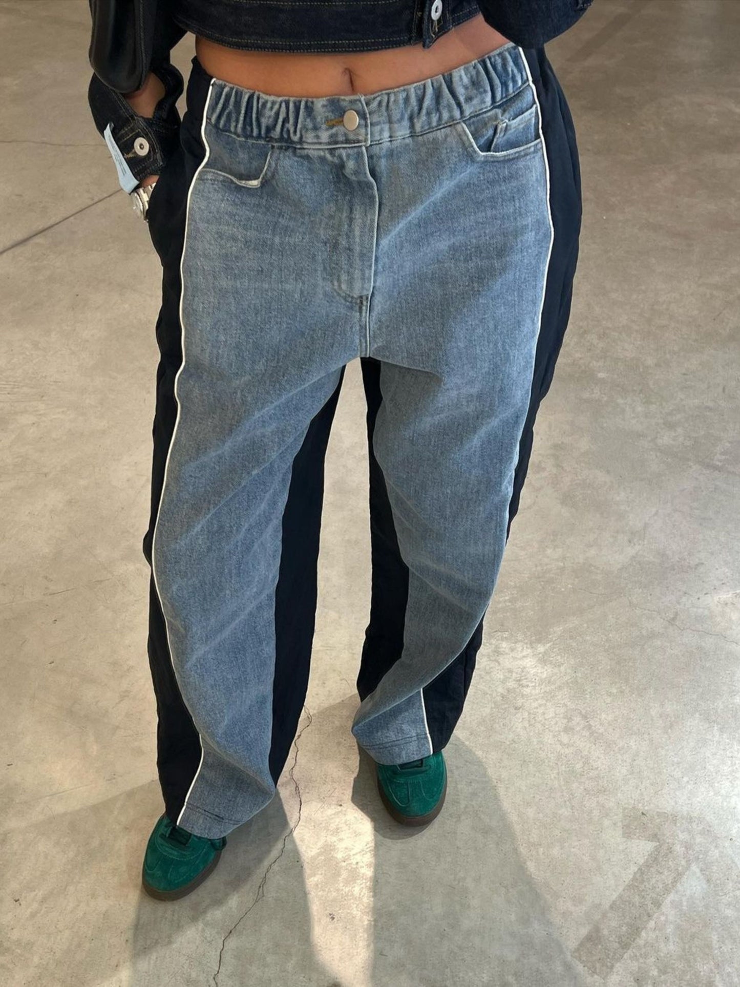 Two Fabric Drawstring Jeans