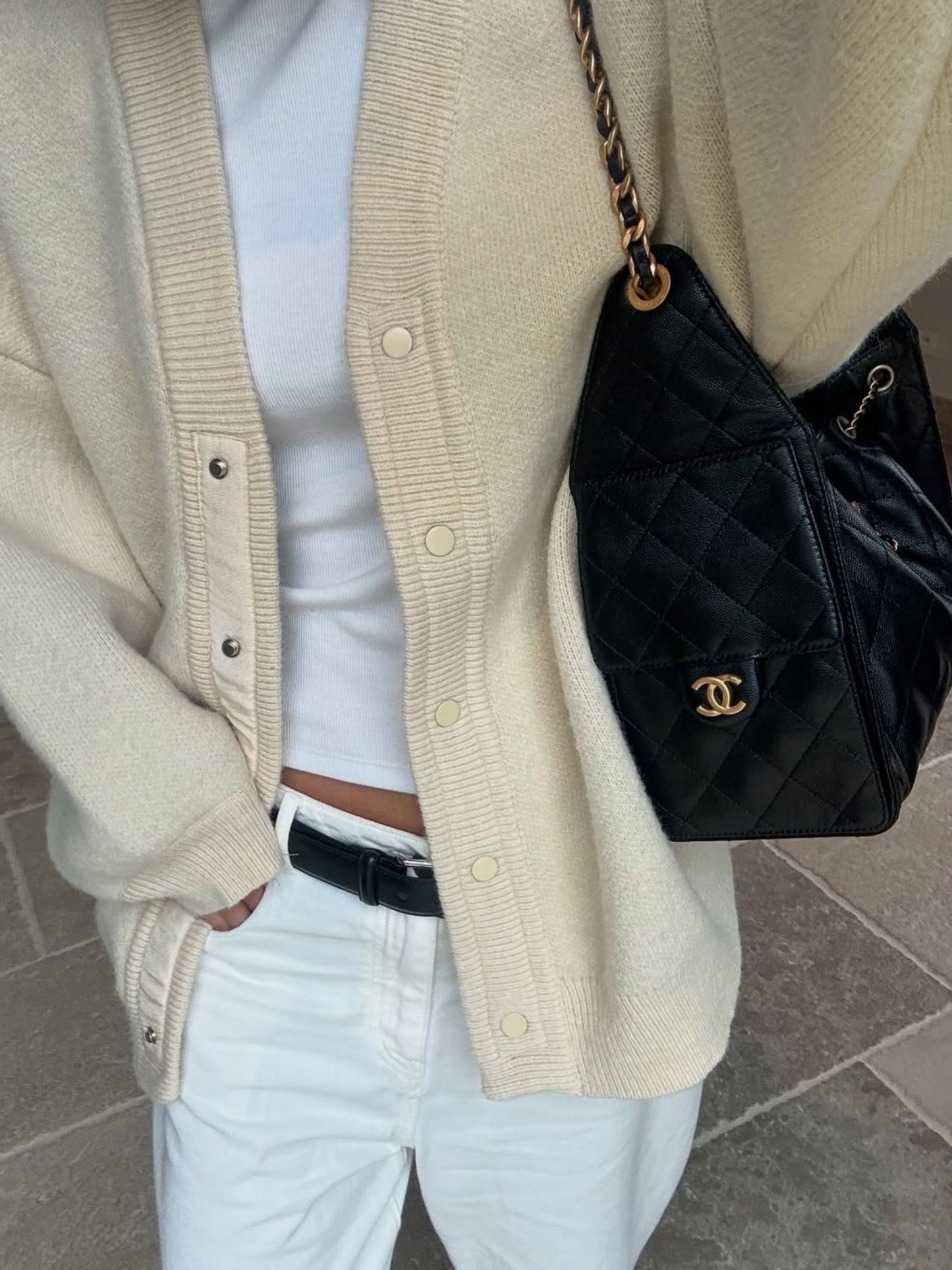 Oversized Press Button Cardigan Cream