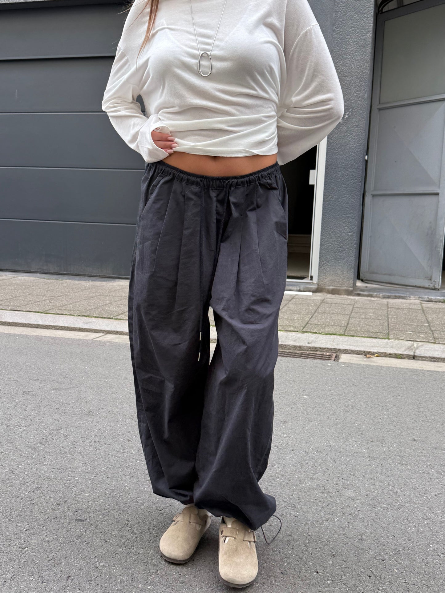 Loose Fit Drawstring Pants Dark Blue