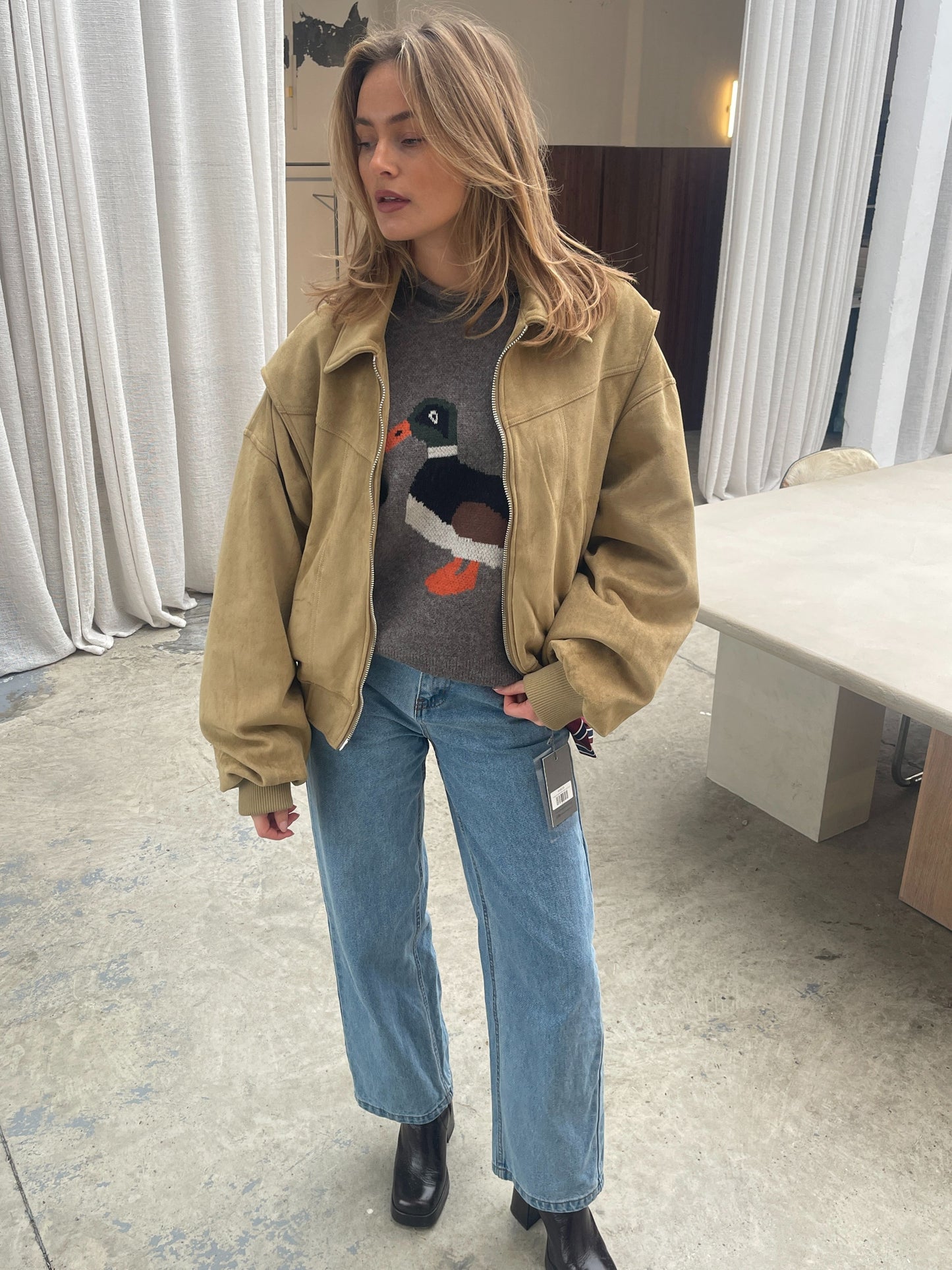 Roll Neck Duck Knit Grey