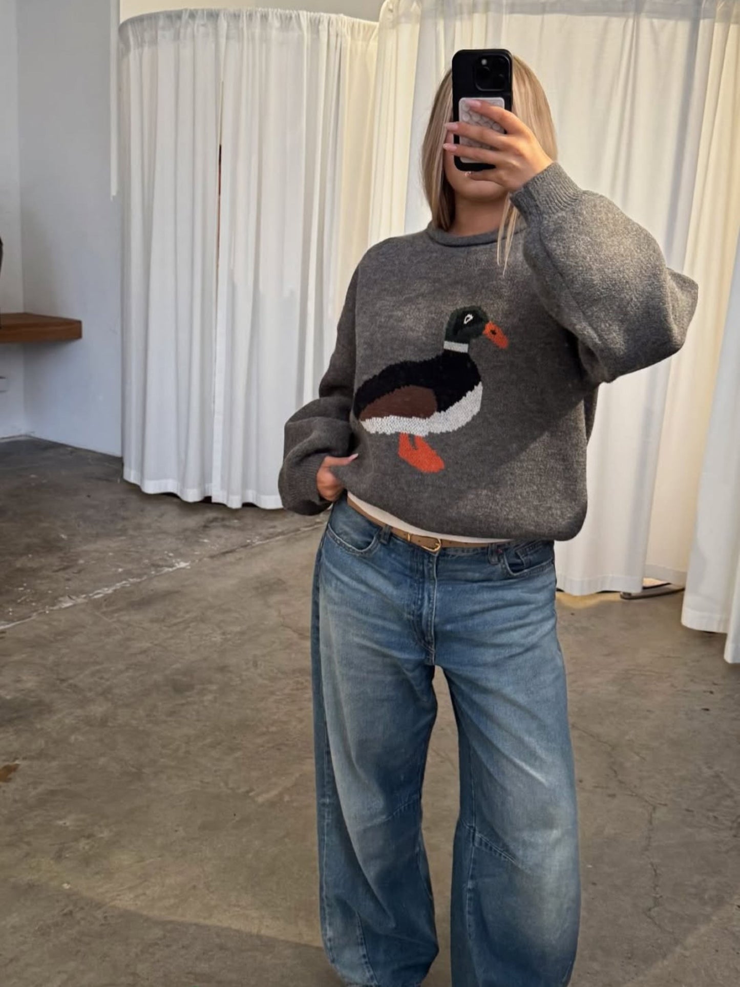 Roll Neck Duck Knit Grey