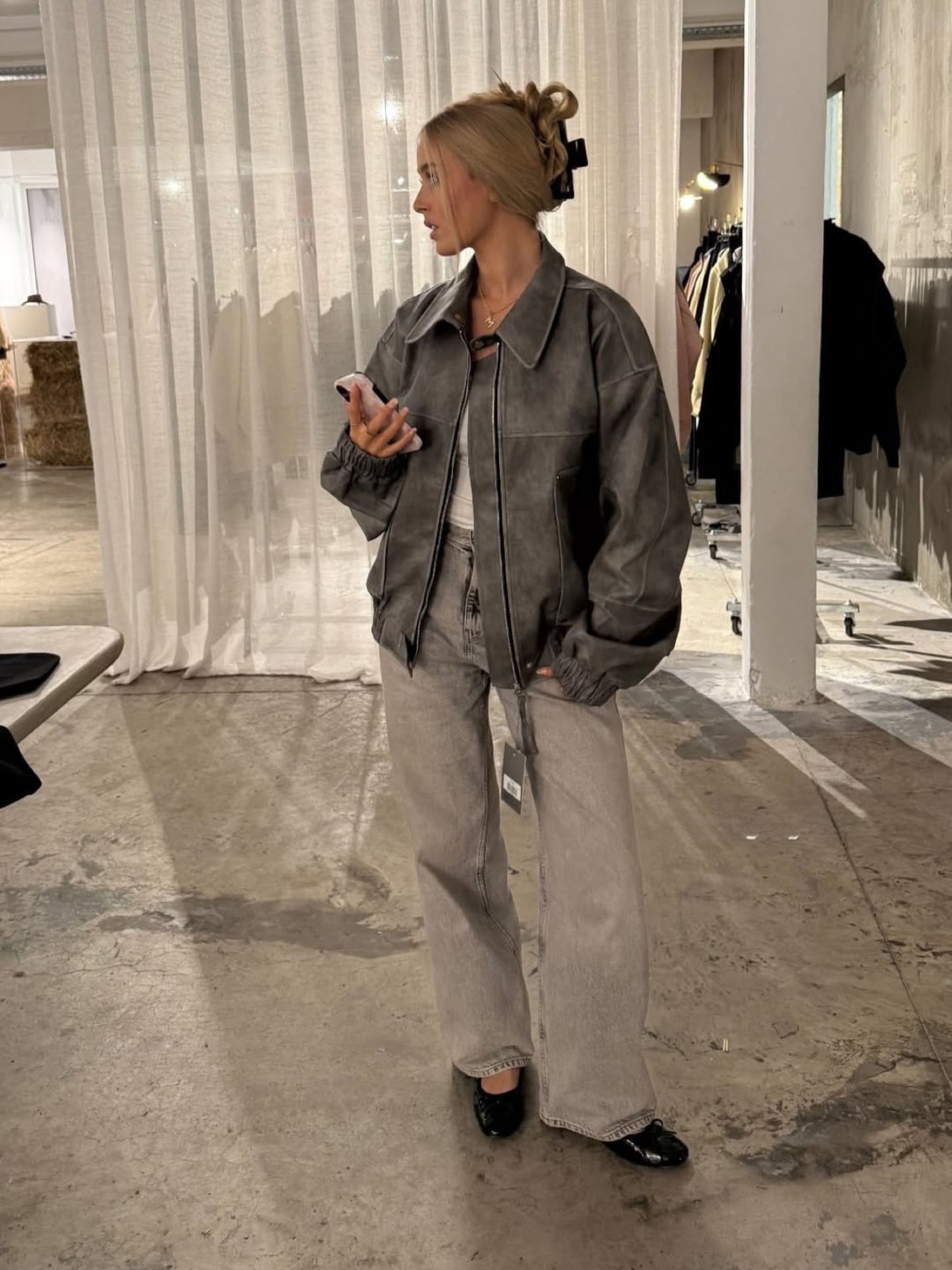 Oversized Zipped Jacket Stone