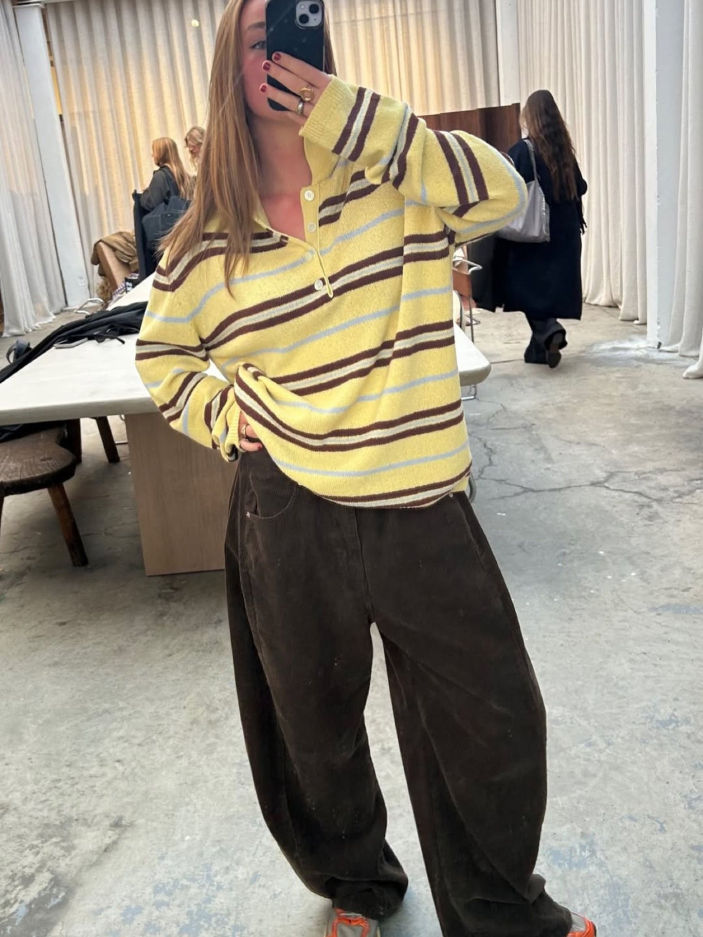 Knitted Striped Polo Longsleeve Yellow