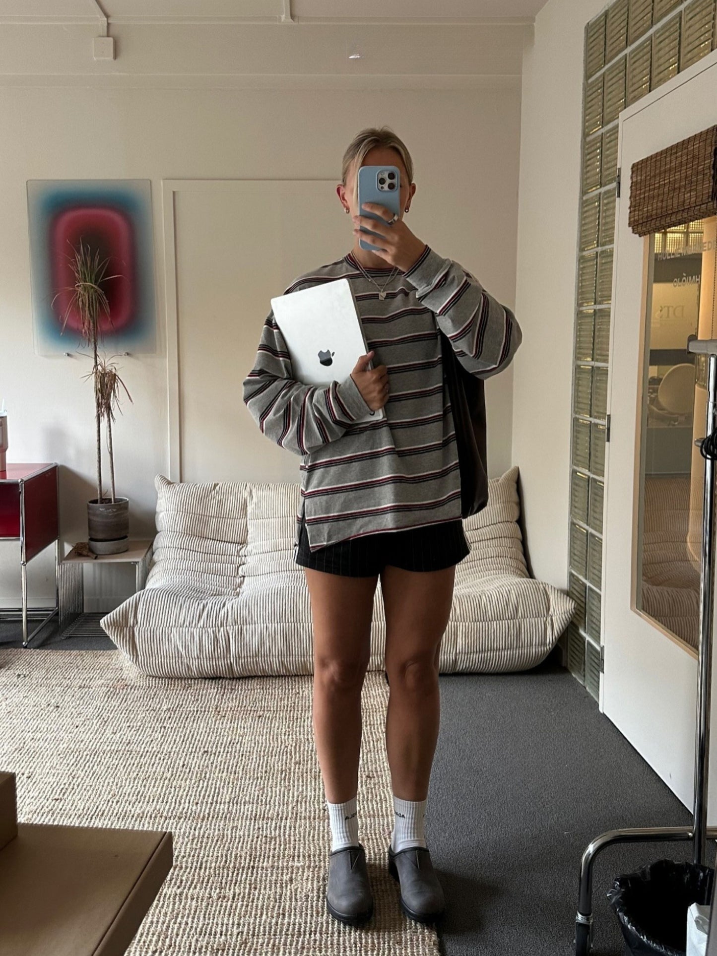 Oversized Striped Longsleeve Tee Heather Grey