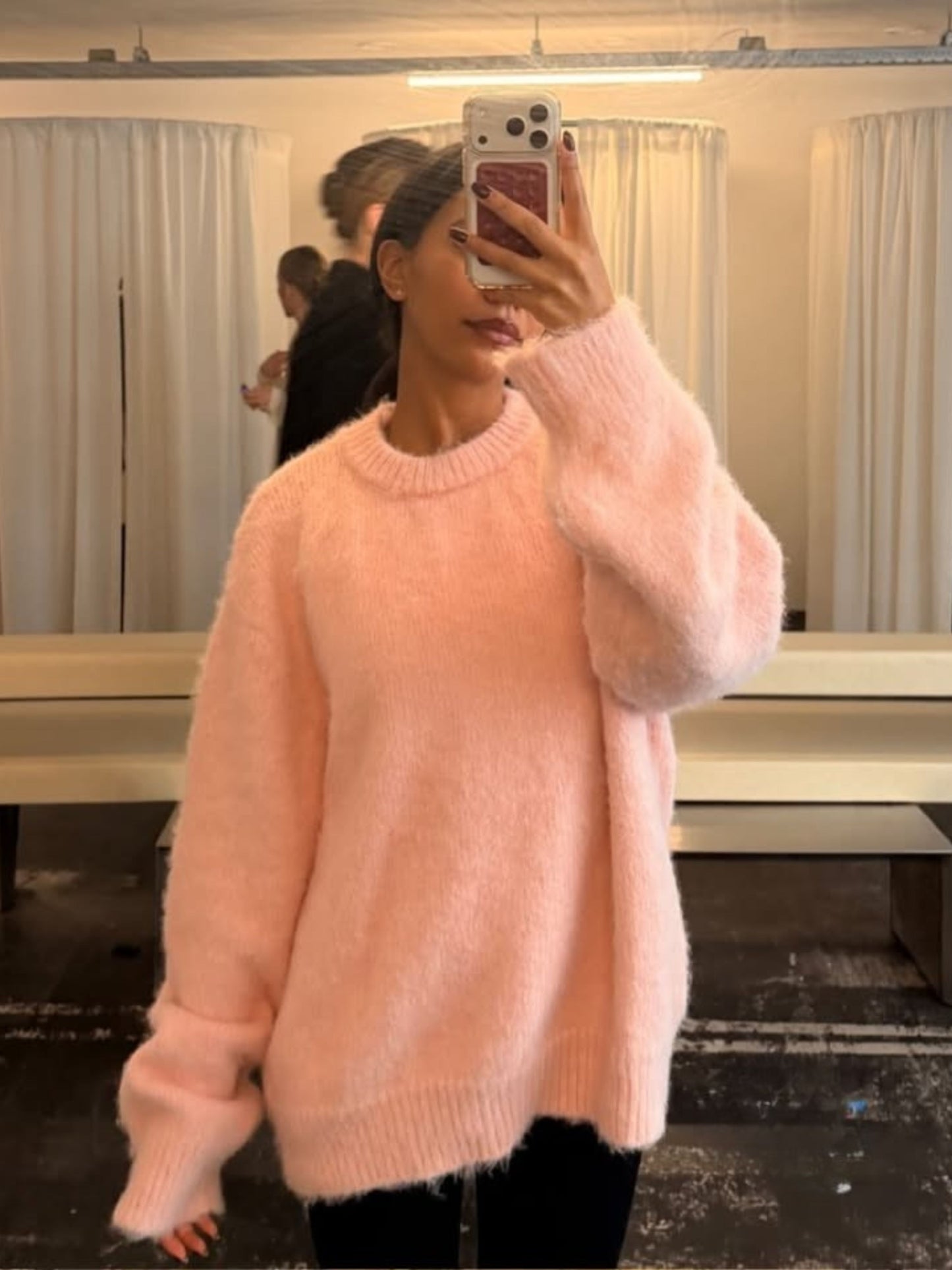 Oversized Wool Mix Jumper Pink