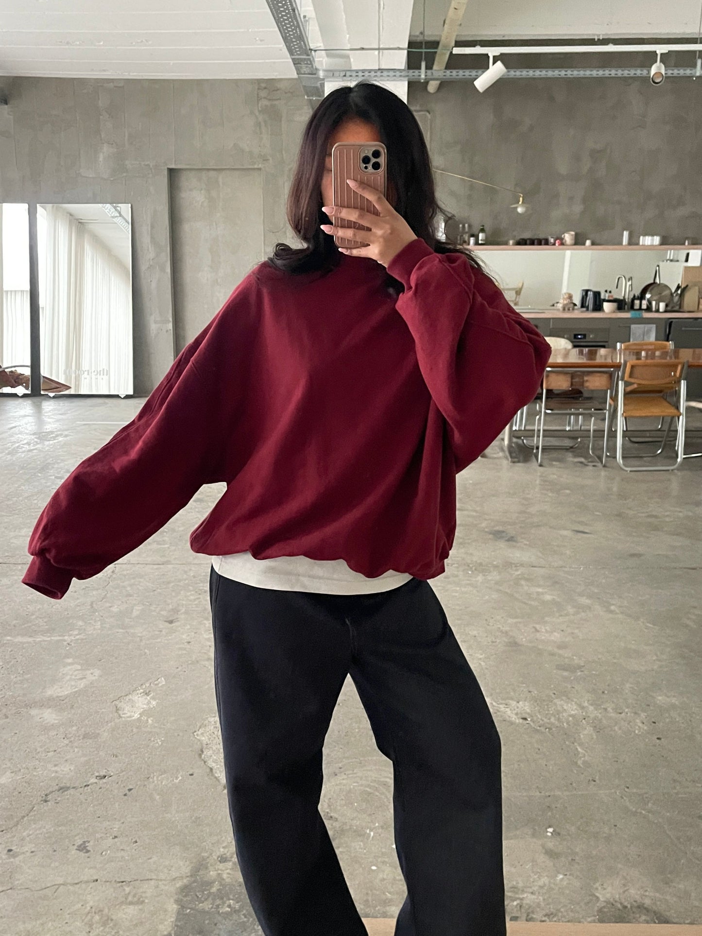 Basic Round Collar Oversized Sweater Burgundy