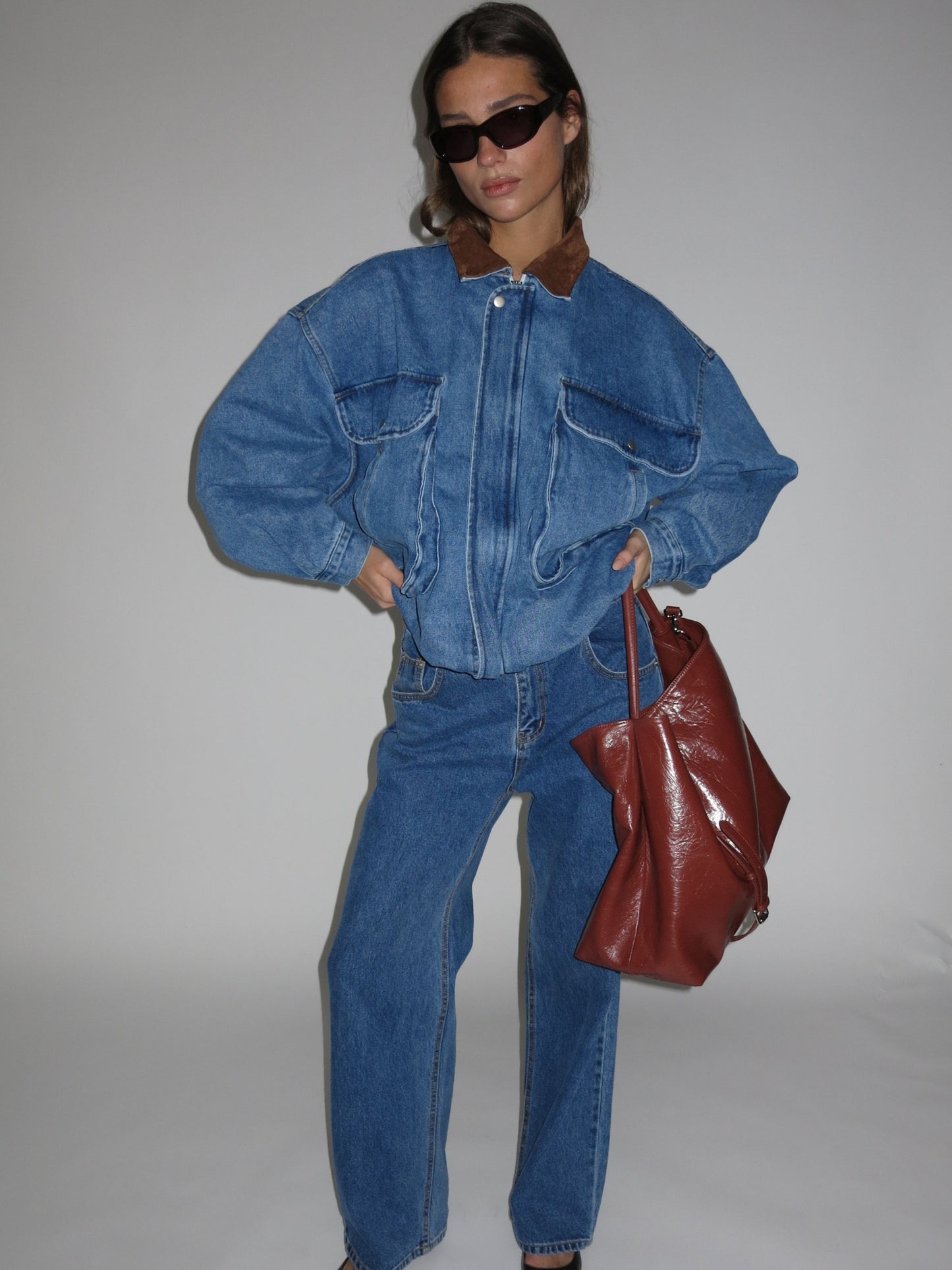 Oversized Corduroy Collared Denim Jacket