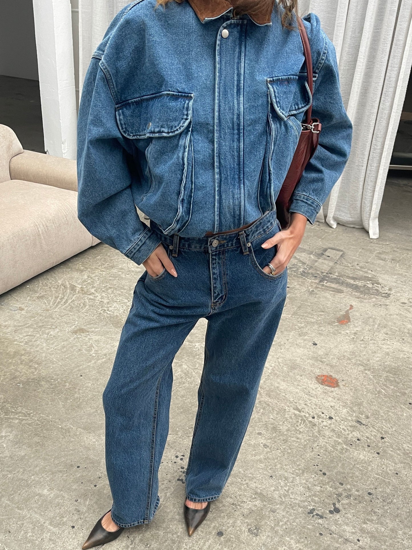 Oversized Corduroy Collared Denim Jacket