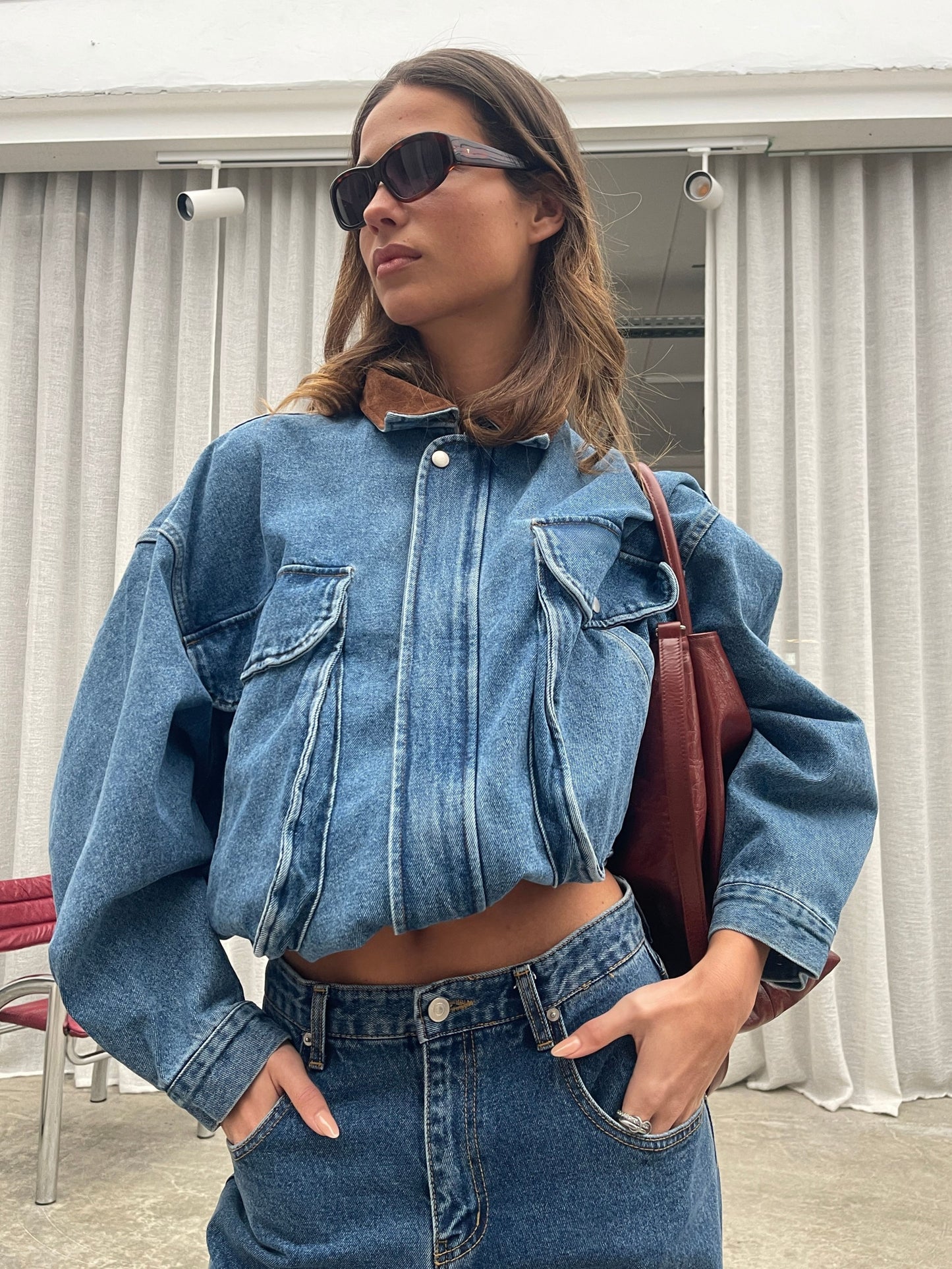 Oversized Corduroy Collared Denim Jacket