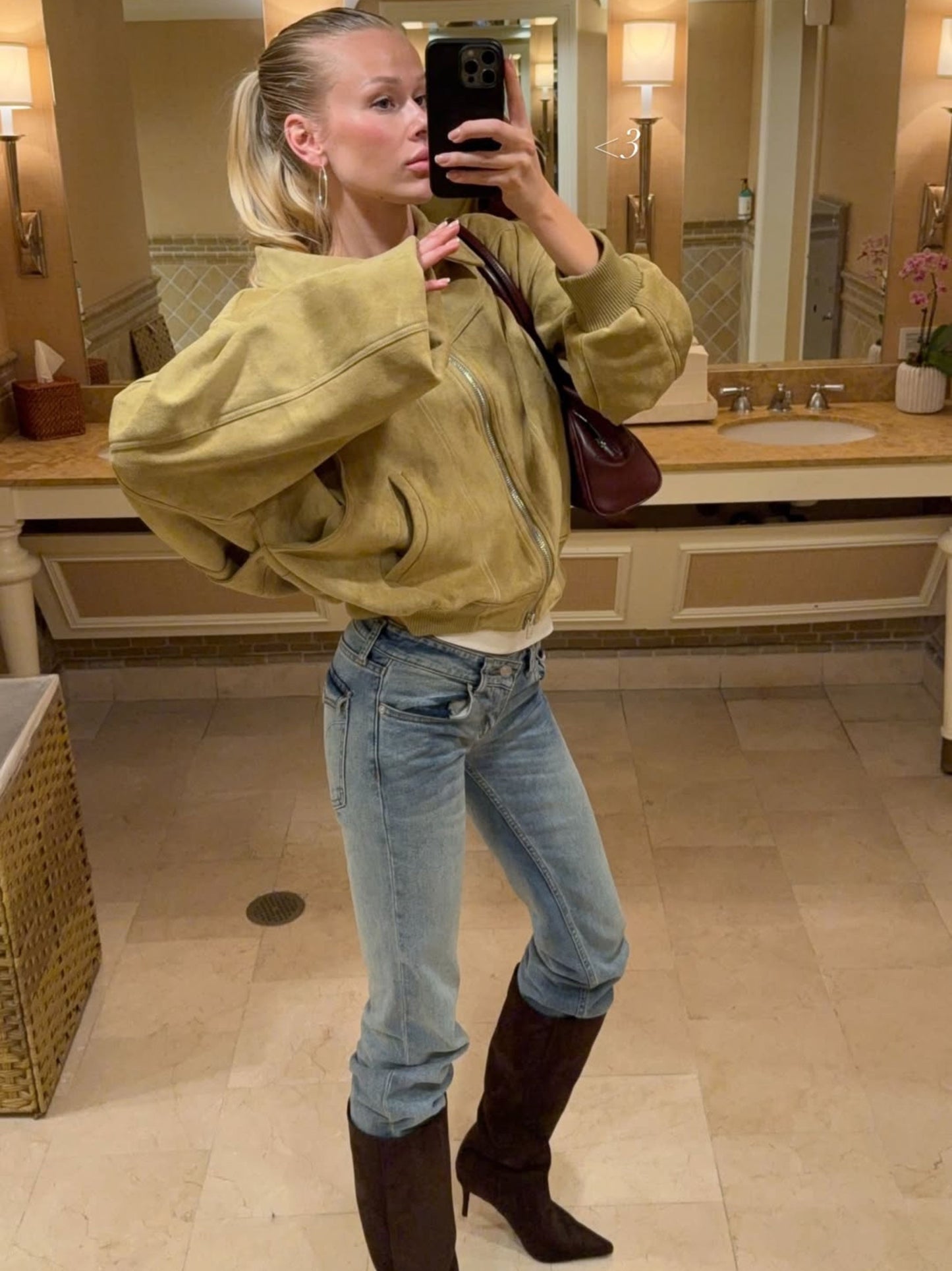 Oversized Contrast Stitch Jacket Suede Camel