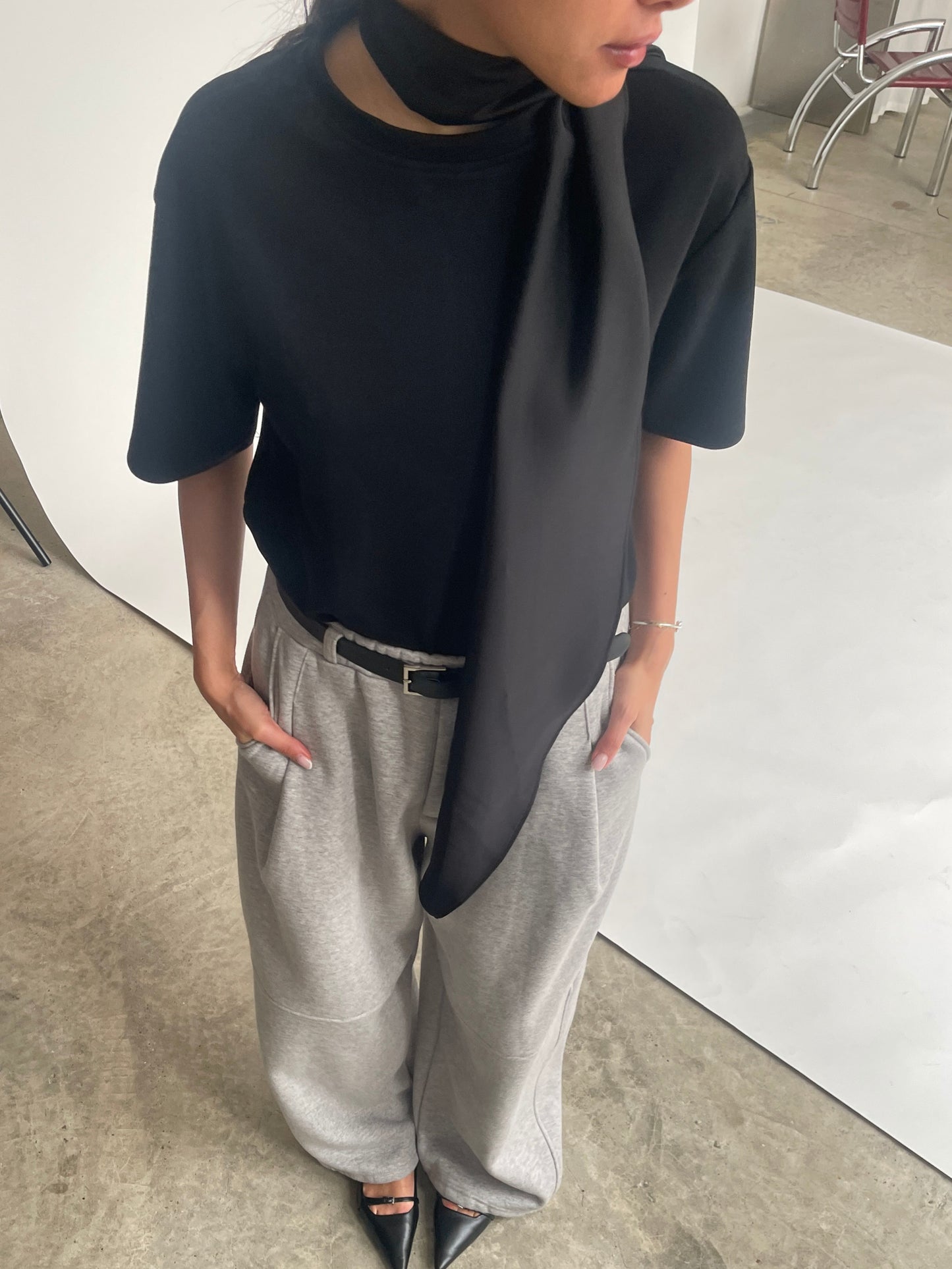 Short Sleeved Scarf Tee Black