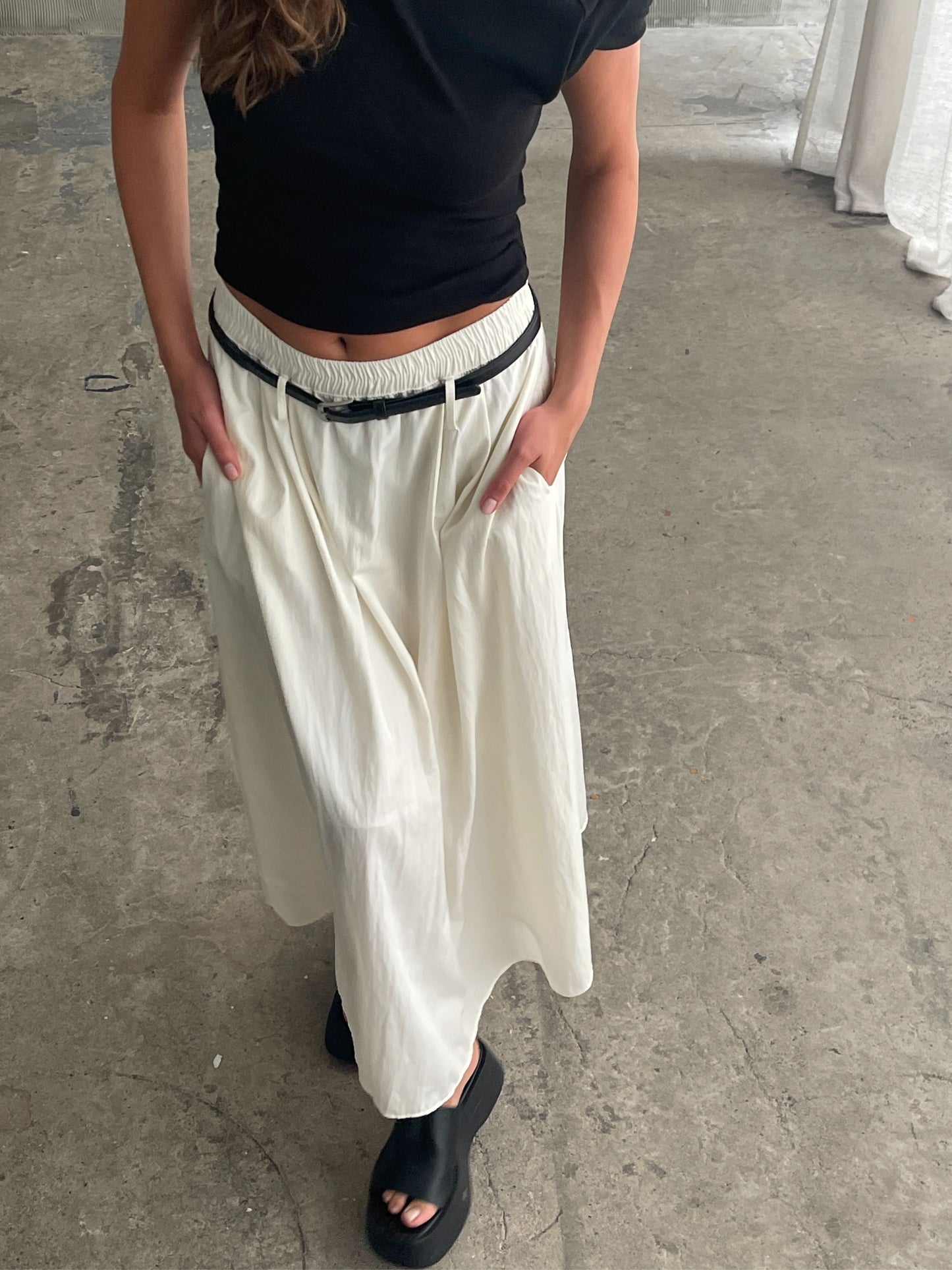 Long Belted Skirt Ivory