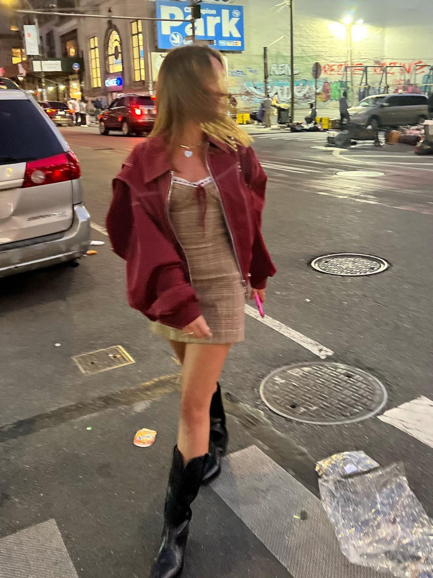 Oversized Contrast Stitch Jacket Red