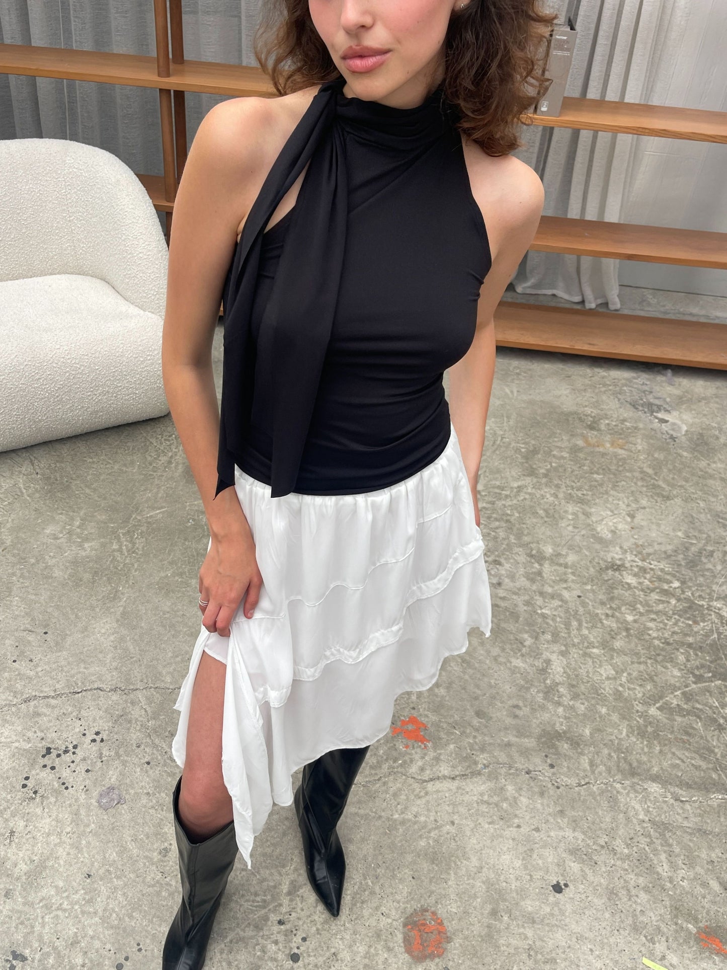Scarf Detail Sleeveless Top Black