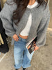 Oversized Press Button Fluffy Cardigan Grey