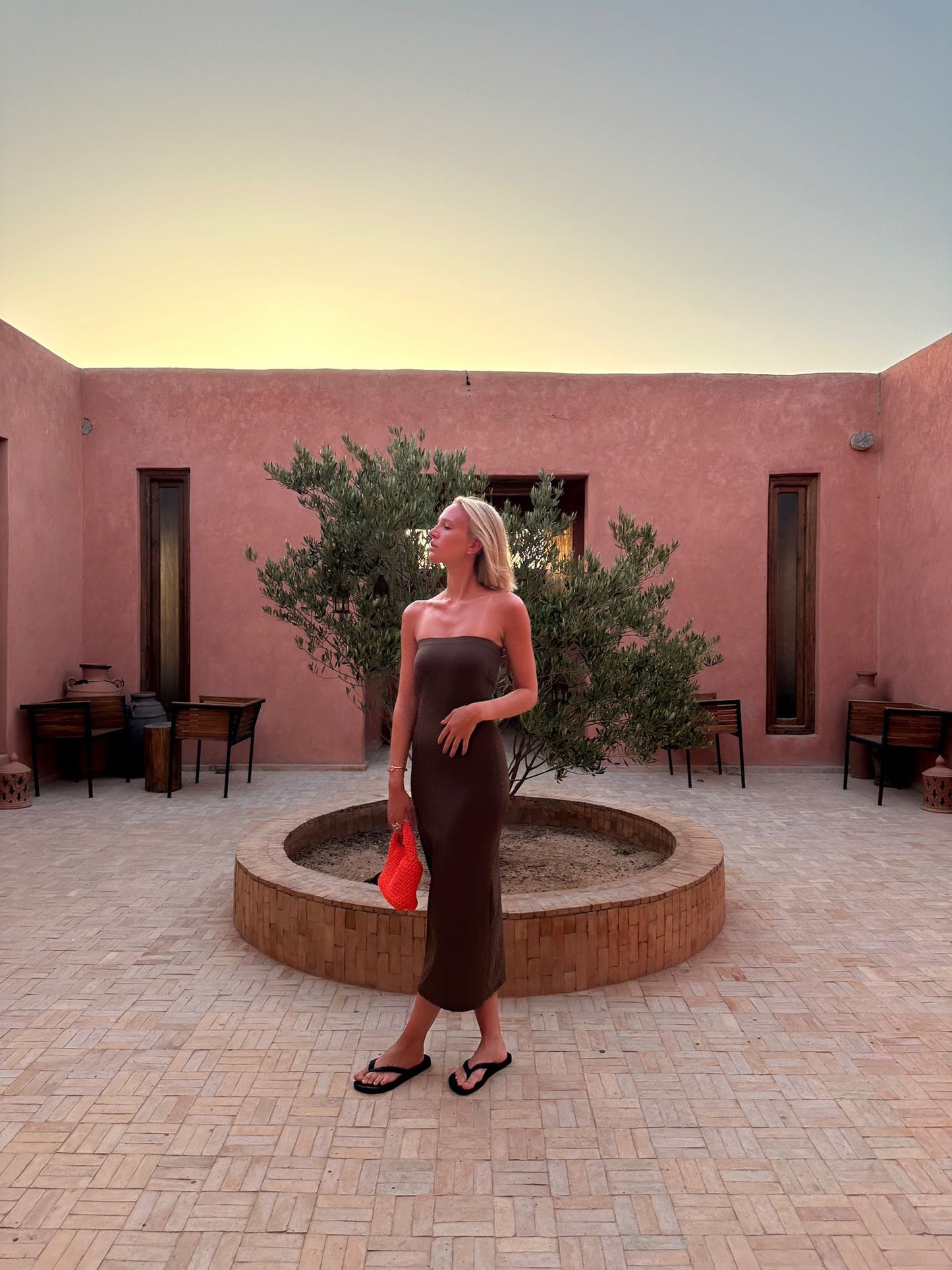 Strapless Stretchy Maxi Dress Brown