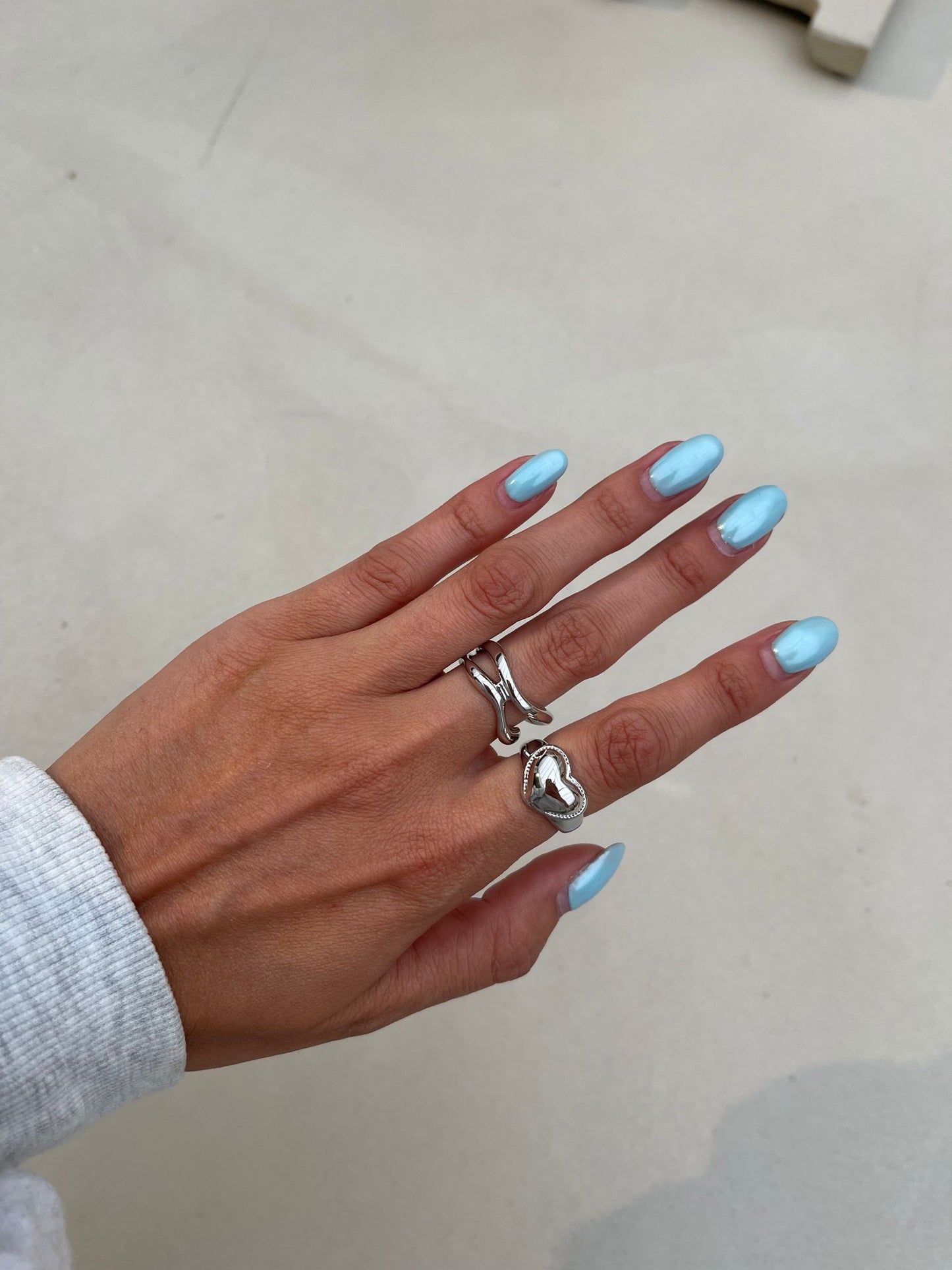 Stitch Heart Twist Ring Set Silver