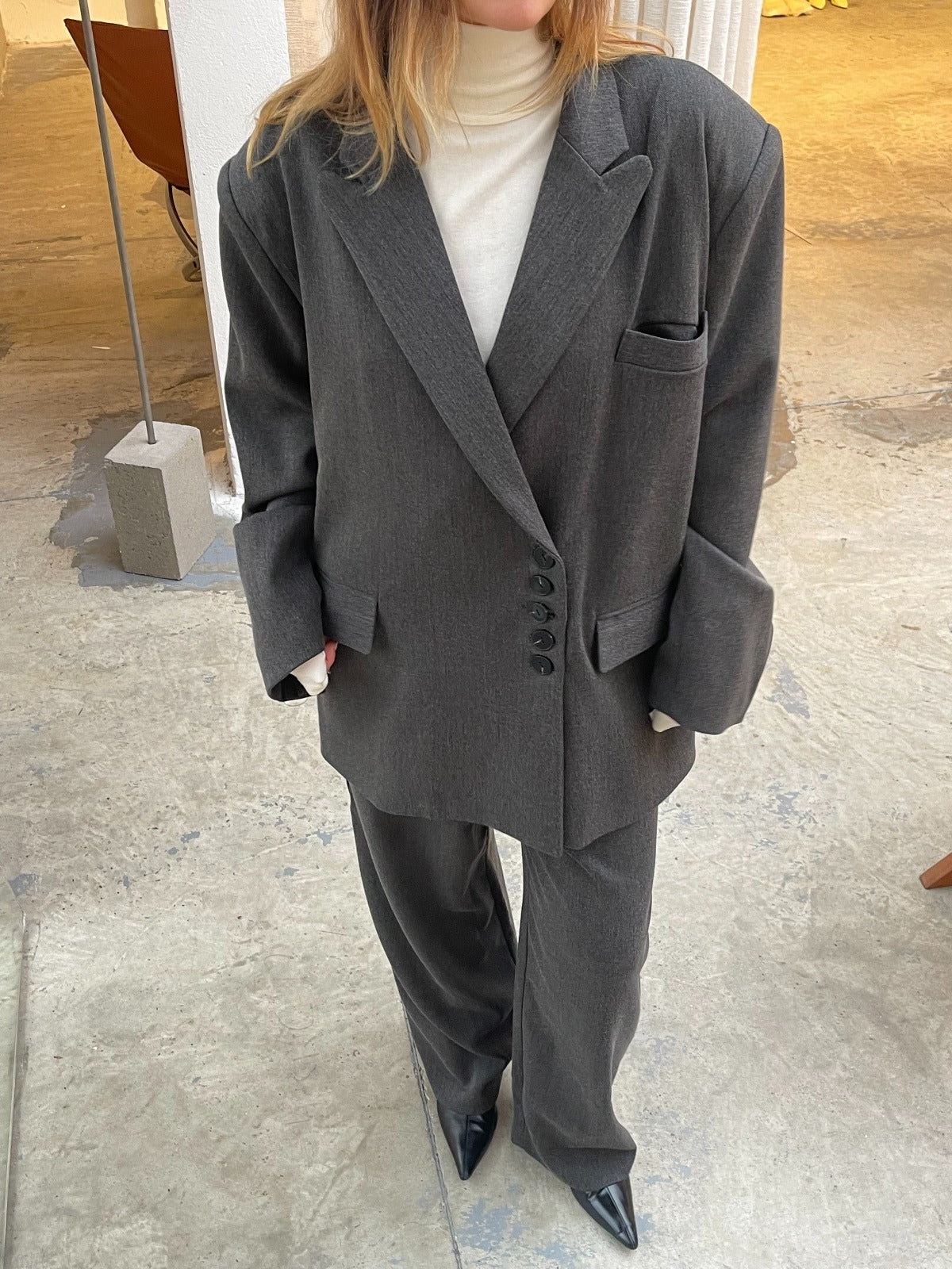 Oversized Multi Button Blazer Charcoal