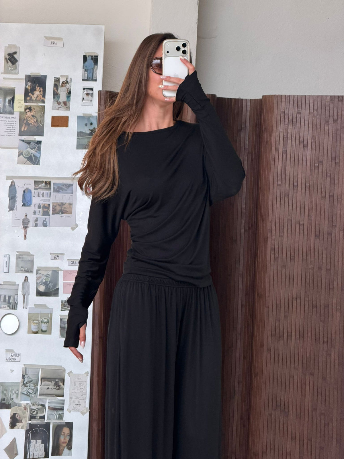 Soft Draped Off Shoulder Long Sleeve Top Black