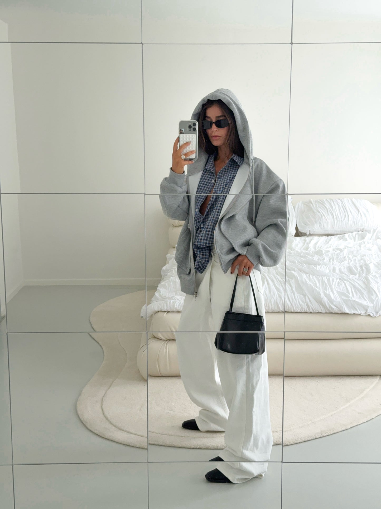Double Layered Zipped Hooded Vest Grey