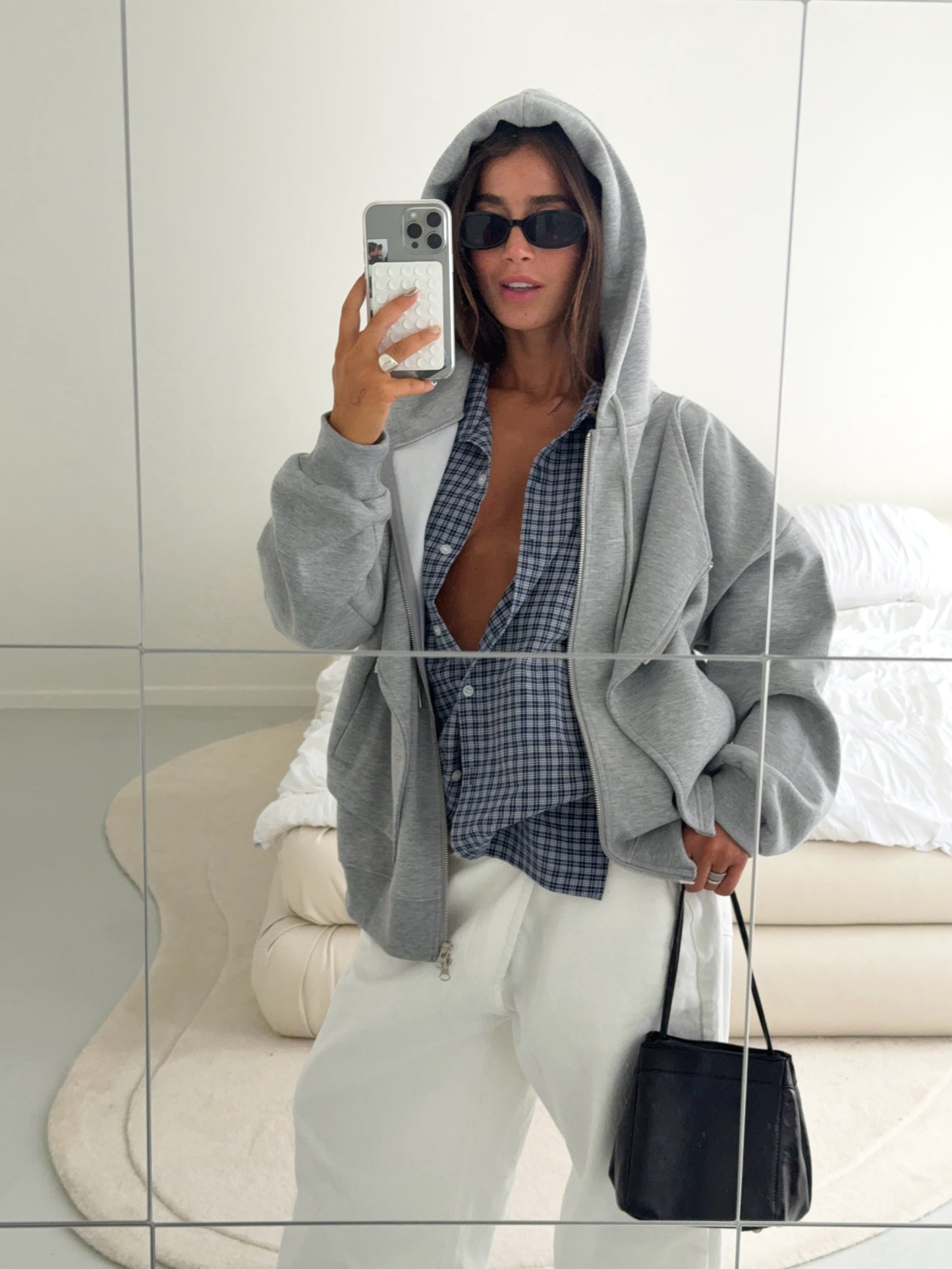 Double Layered Zipped Hooded Vest Grey